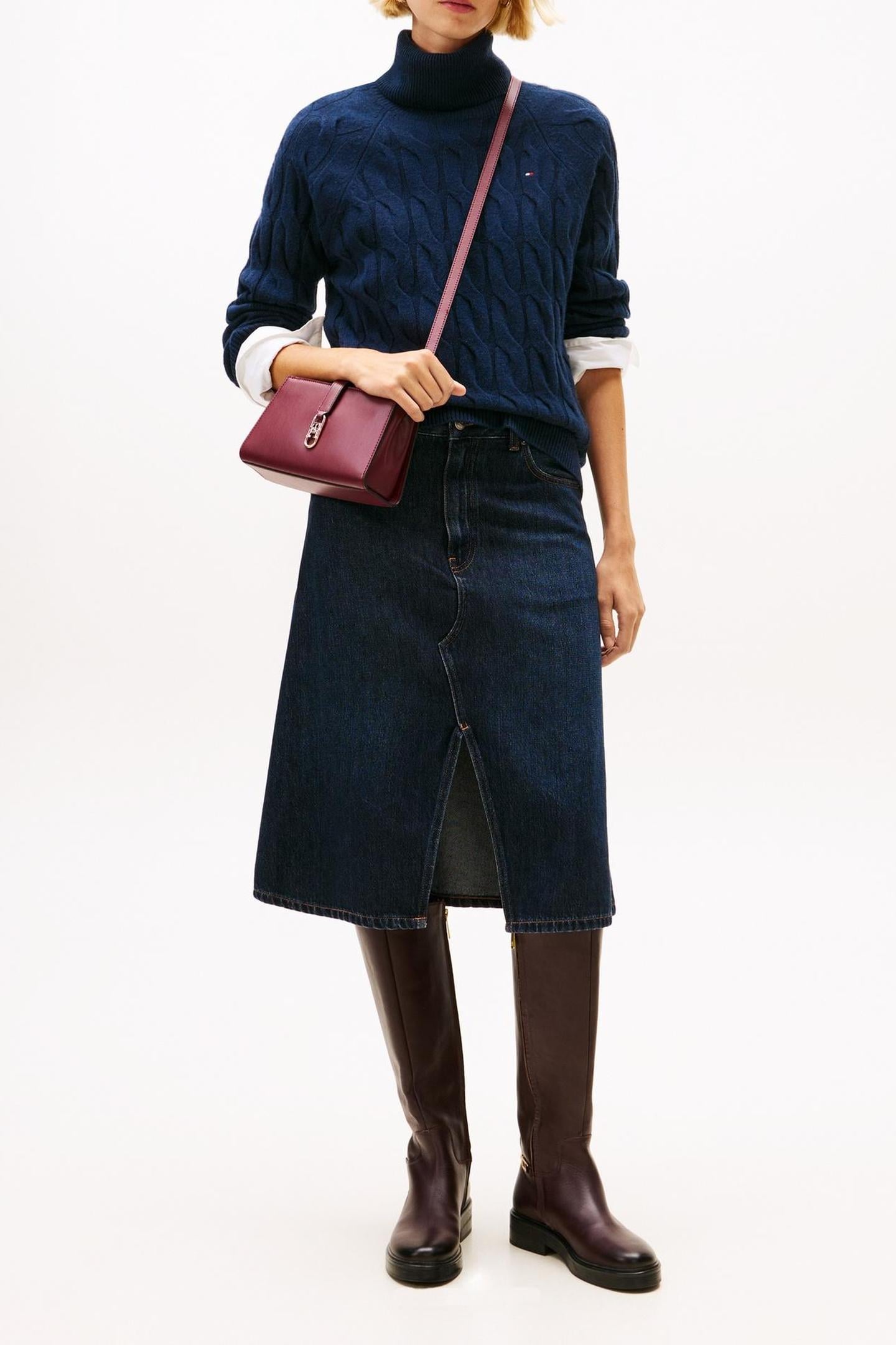 SOFT WOOL CABLE ROLL NECK DARK BLUE 1