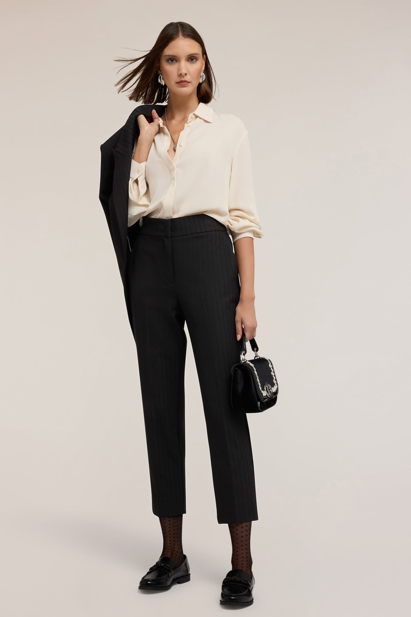 REGULAR PANTS IN YARN-DYED FABRIC BLACK 2
