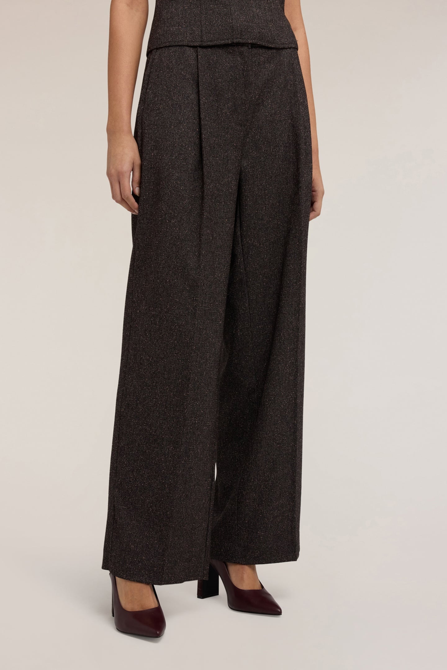 PALAZZO PANTS IN YARN-DYED FABRIC BROWN 2
