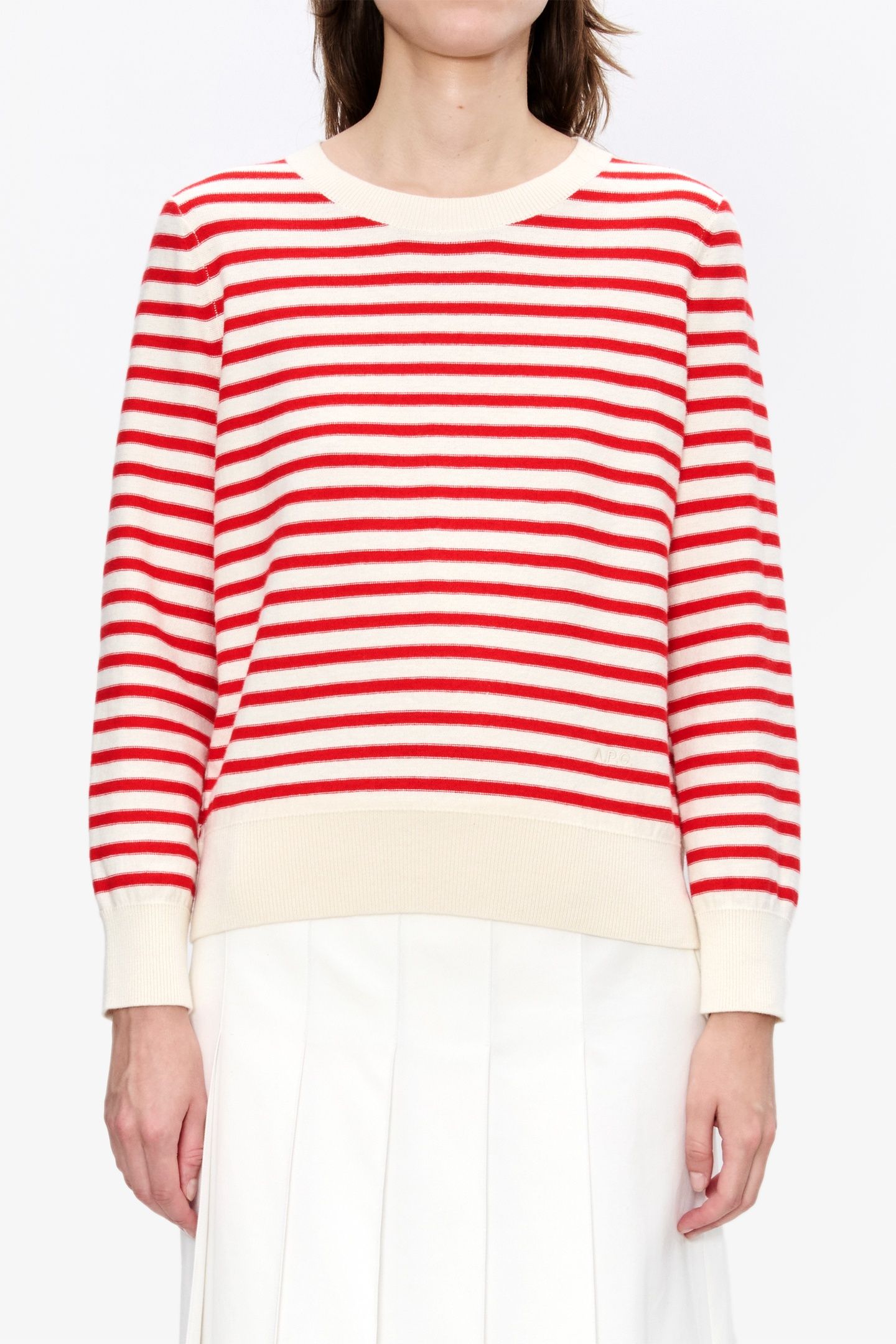 SWEATER CREW NECK ECRU/RED 1