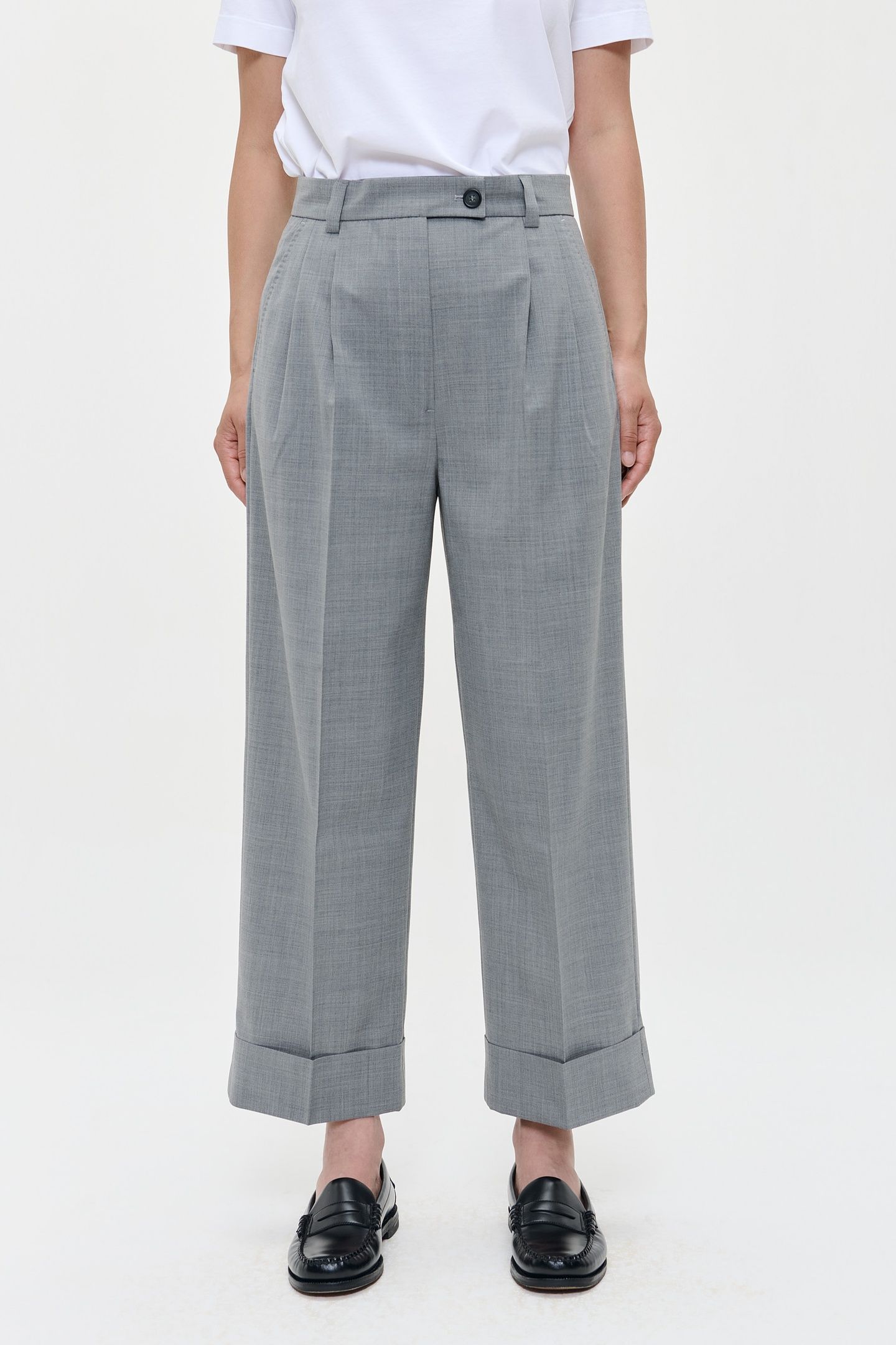 TROPICAL WOOL STRAIGHT PANTS GREY MELANGE 1