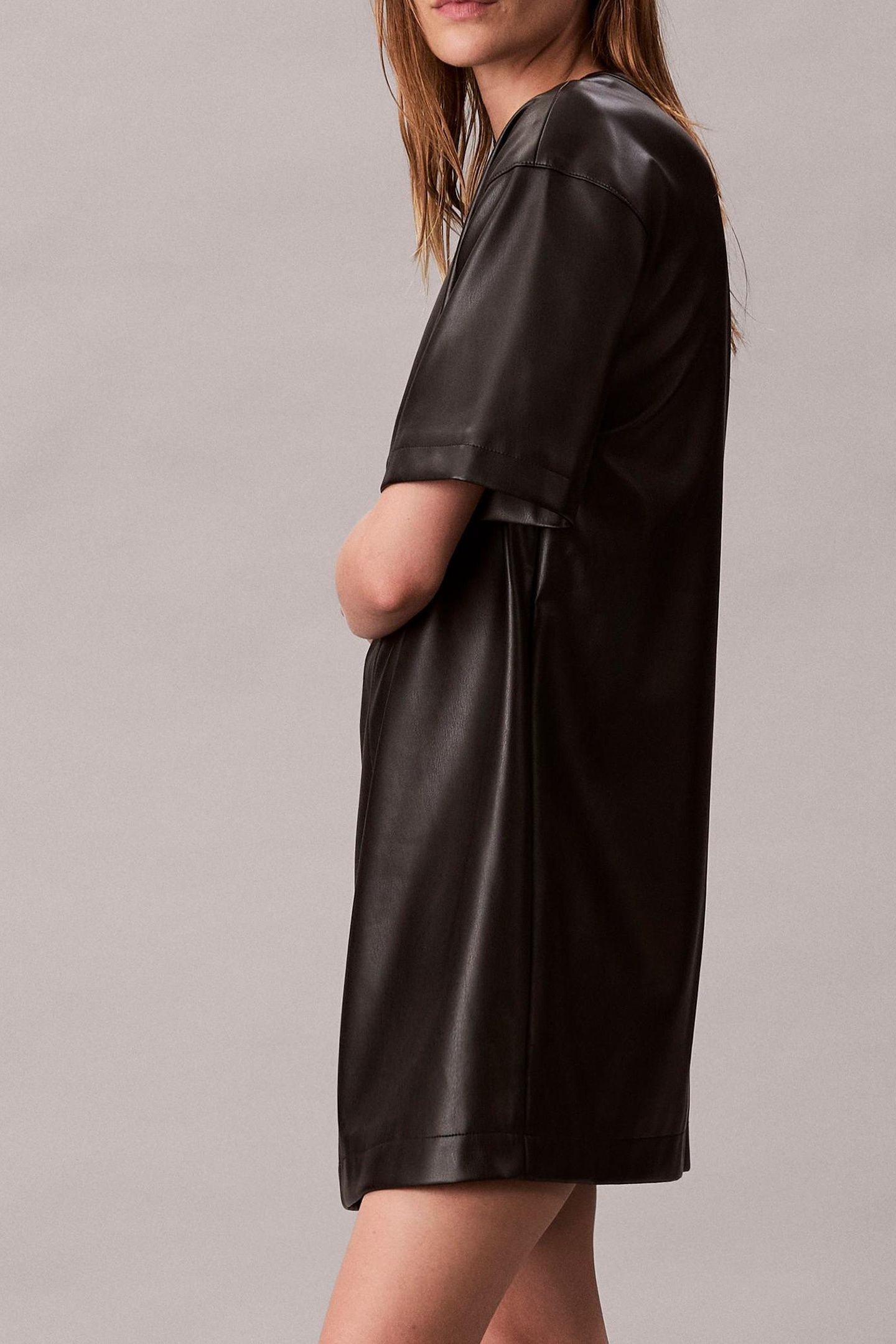 FAUX LEATHER T-SHIRT DRESS BLACK 4