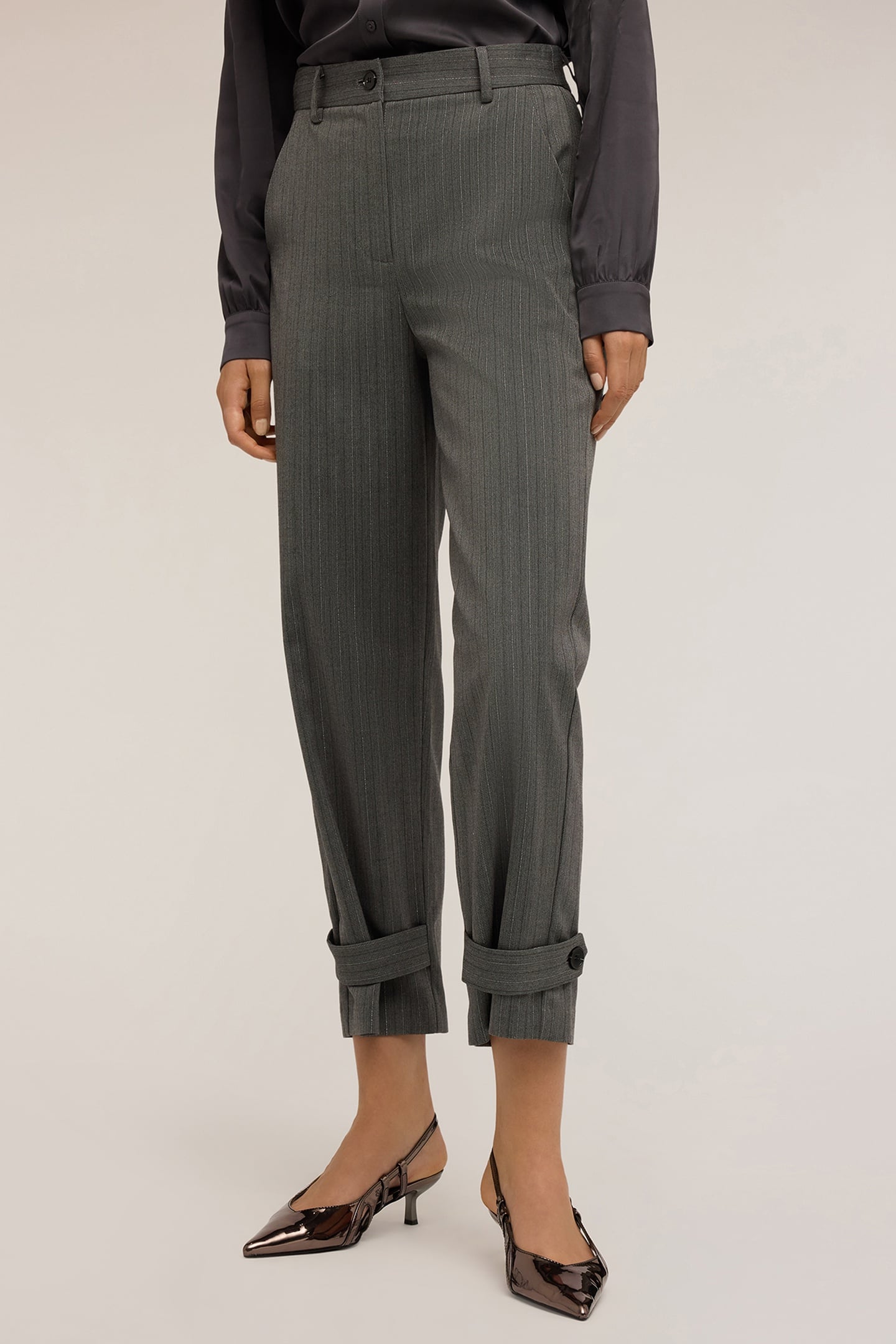 PINSTRIPE LUREX TROUSERS WITH WAISTBAND GREY 2
