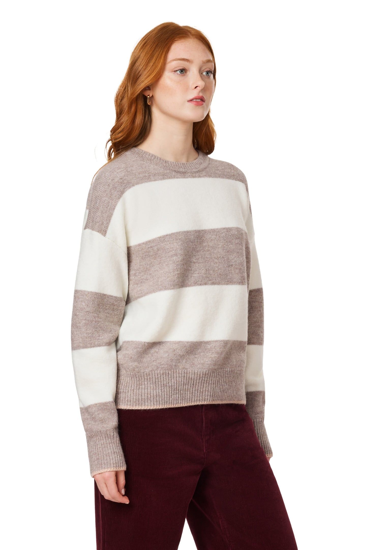 PULLOVER SWEATER MED BROWN HT/ IVORY 4