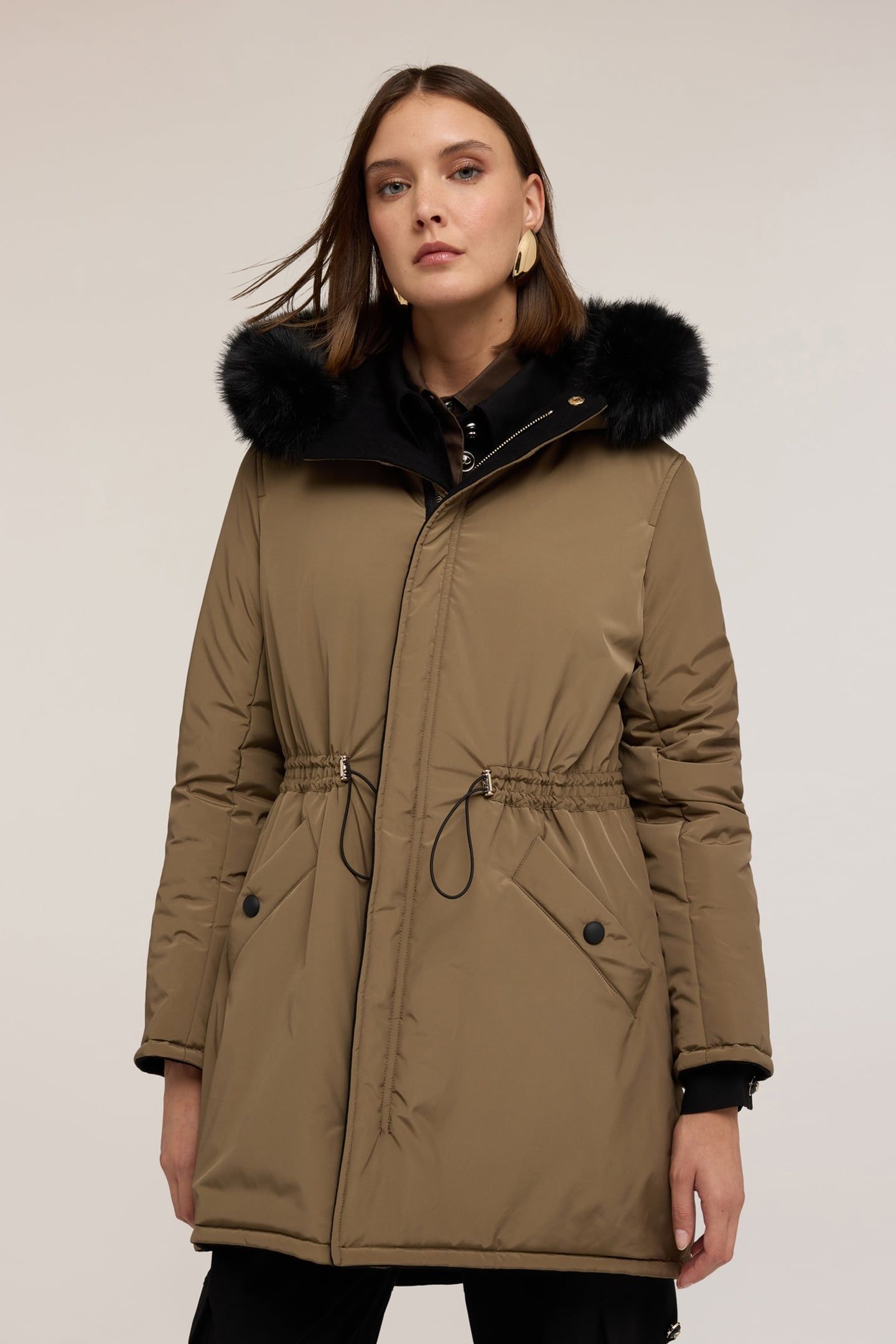 REVERSIBLE HOODED ZIP-UP DOWN JACKET MILITARY GREEN 1