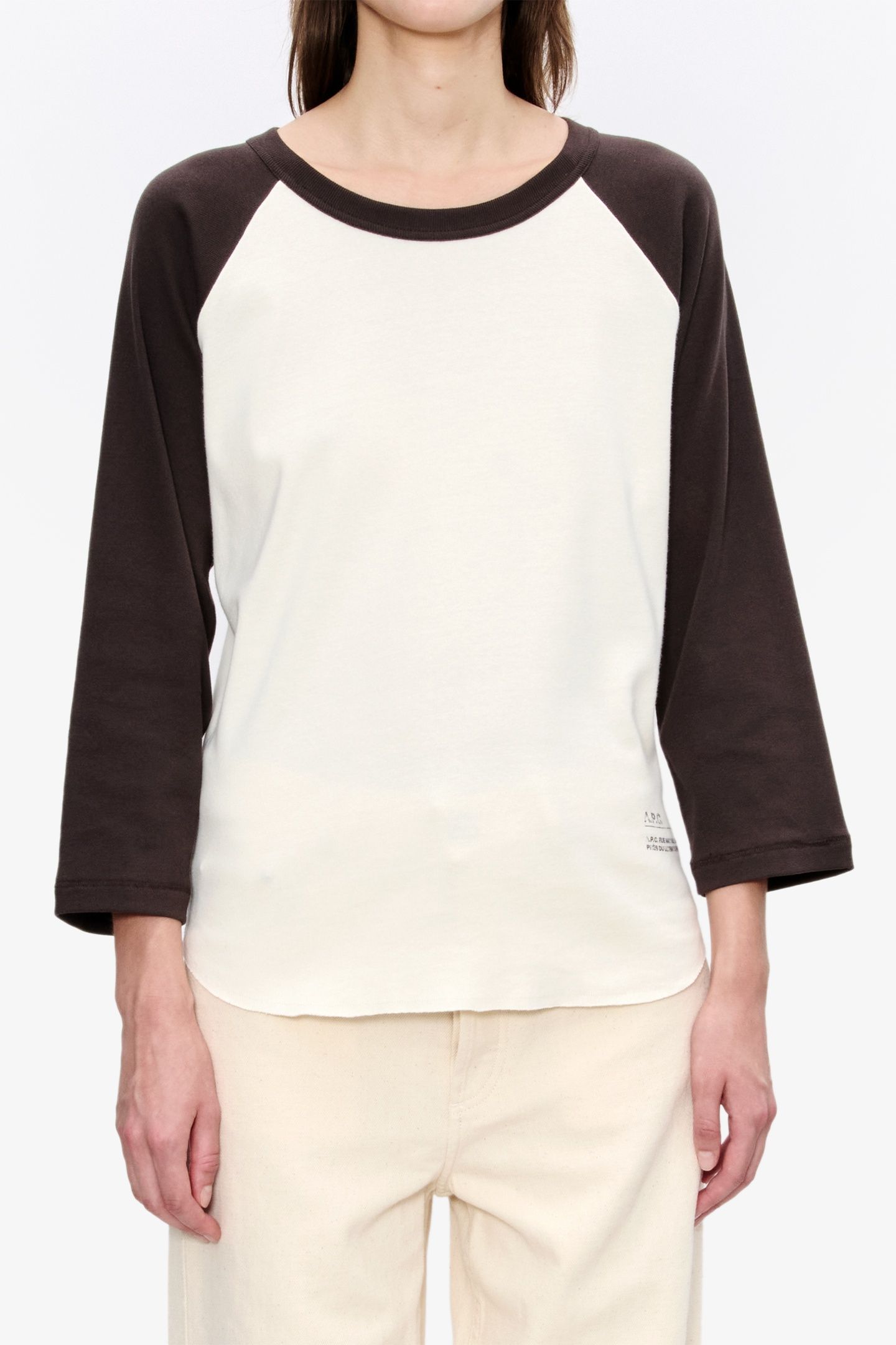 T-SHIRT 3/4 SLEEVE CONTRAST BEIGE/BROWN 1
