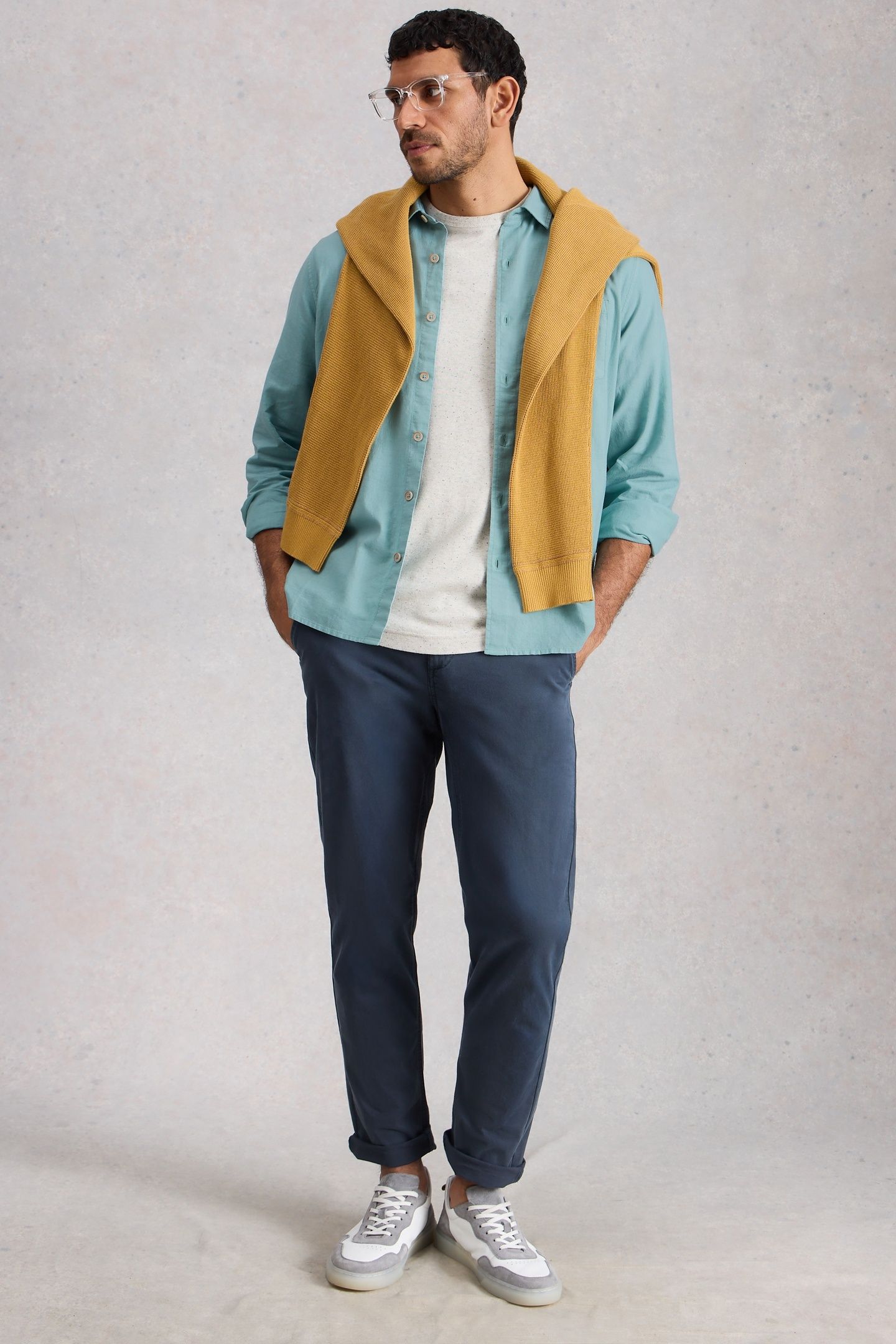 ELY LINEN COTTON LS SHIRT MID BLUE 2