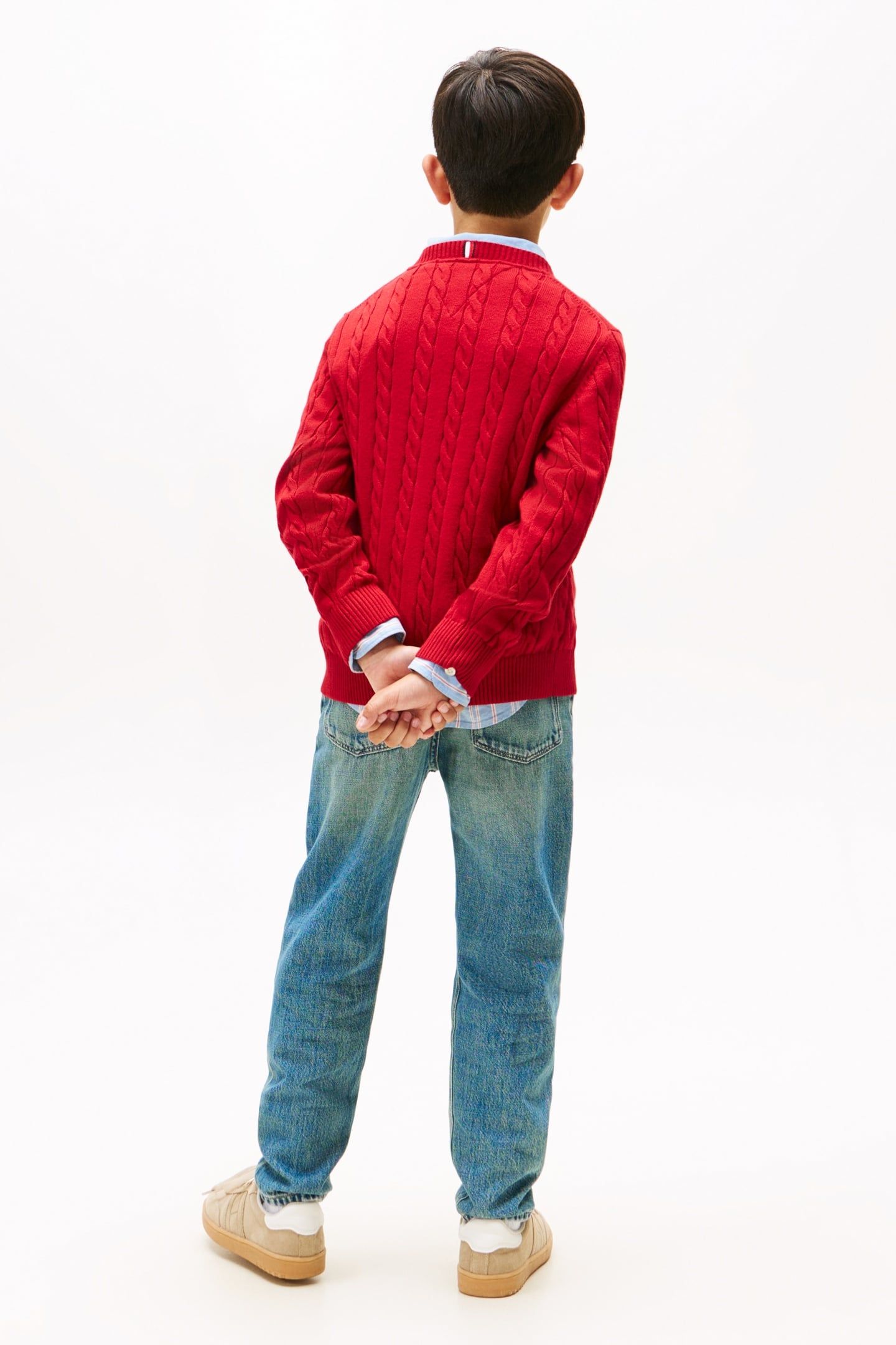 BOYS COTTON CABLE SWEATER MEDIUM RED 2