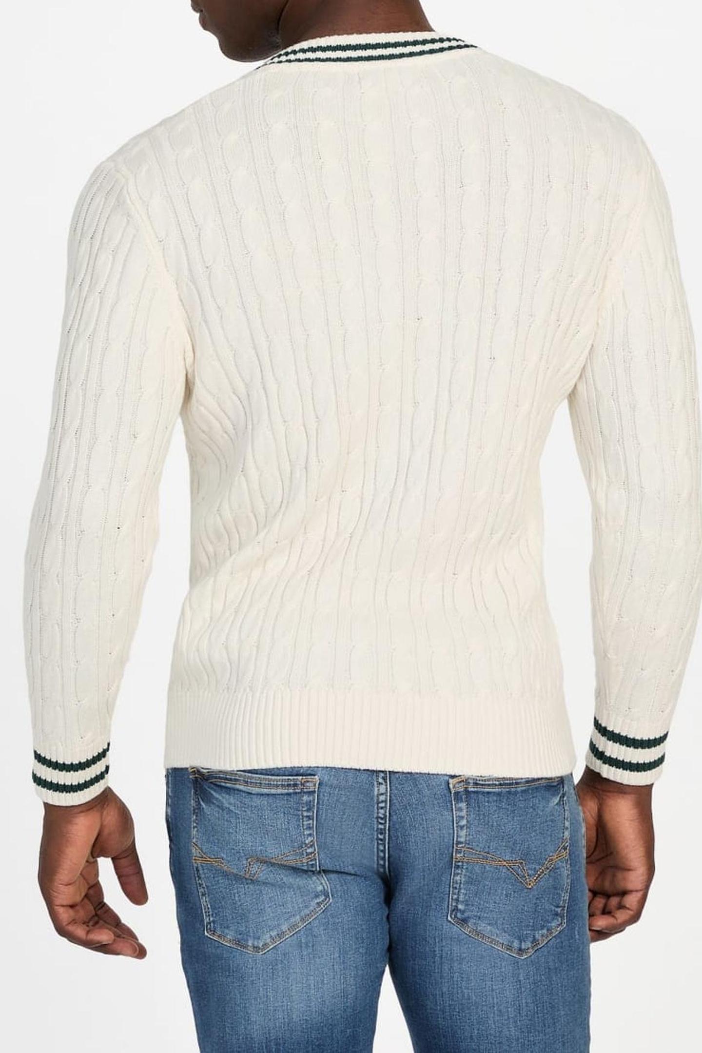 HEWIE V NECK CABLE S SALT WHITE 2