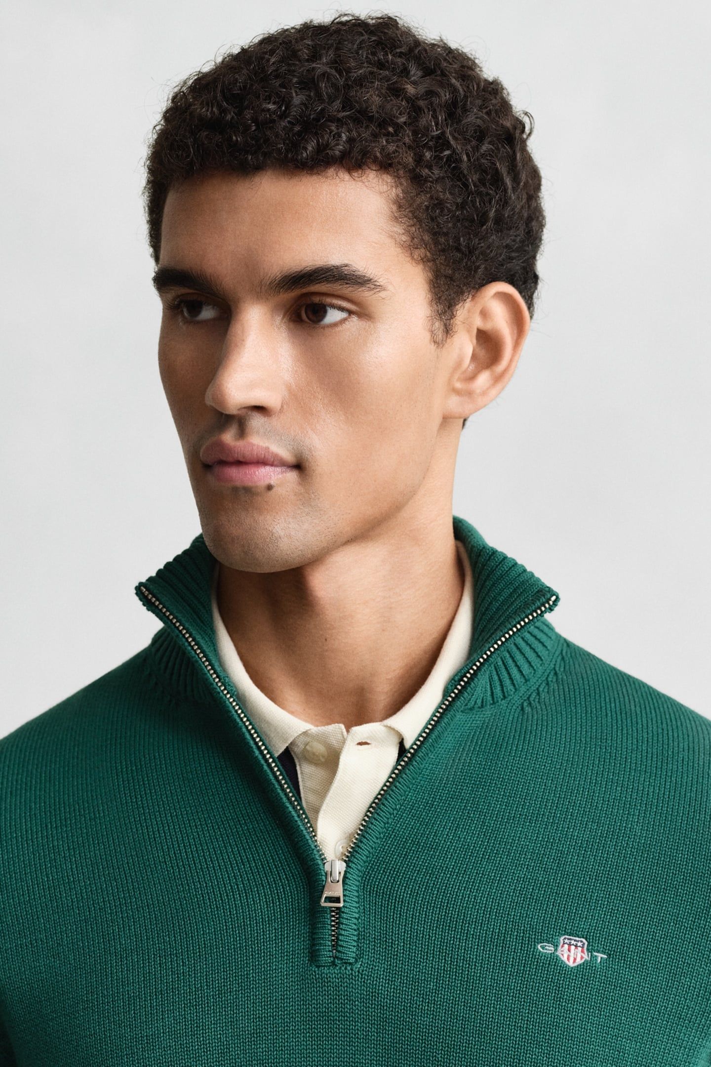 COTTON KNIT HALF-ZIP SWEATER DEEP FOREST GREEN 5