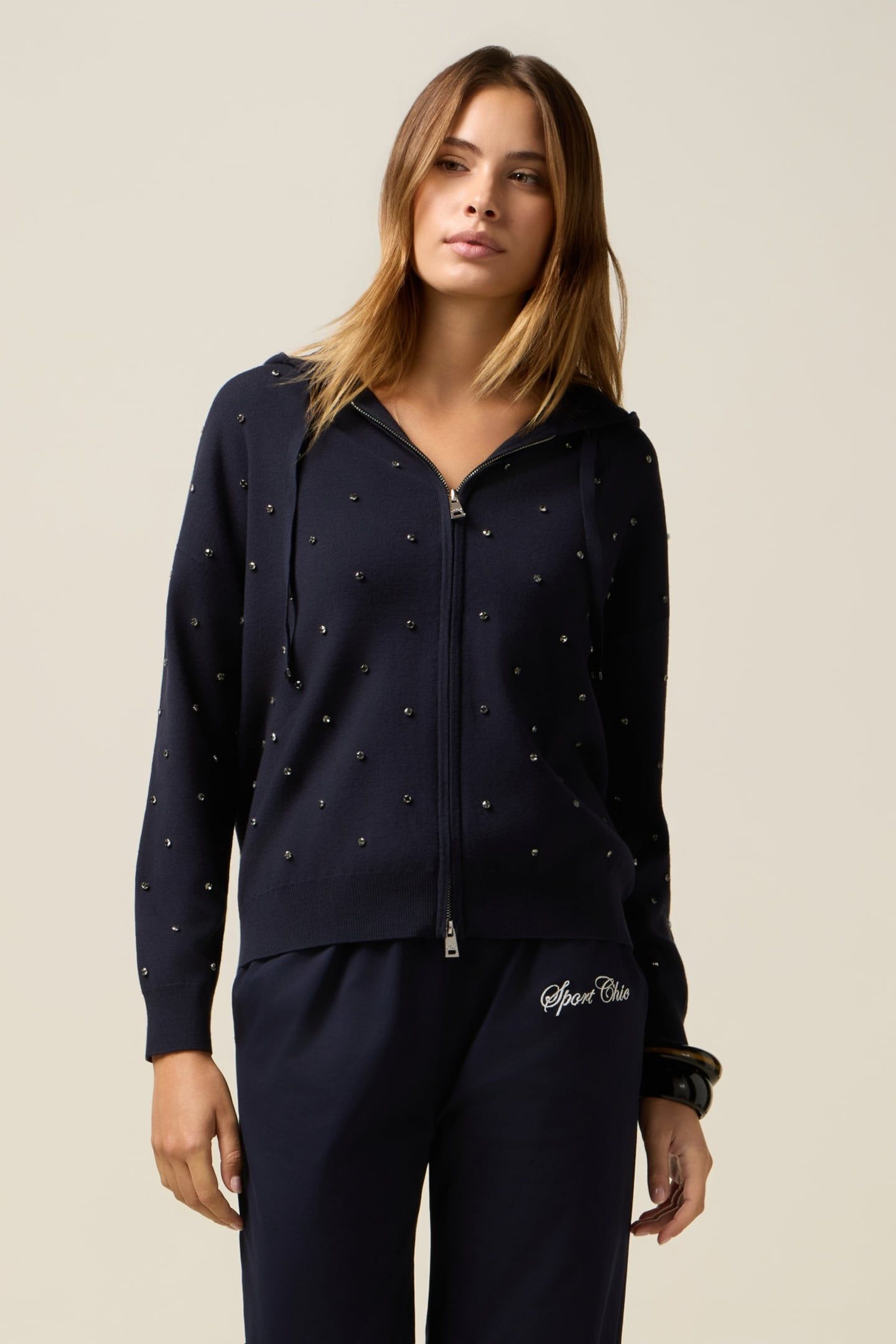 HOODED CARDIGAN WITH PATCH POCKETS BLUE 1