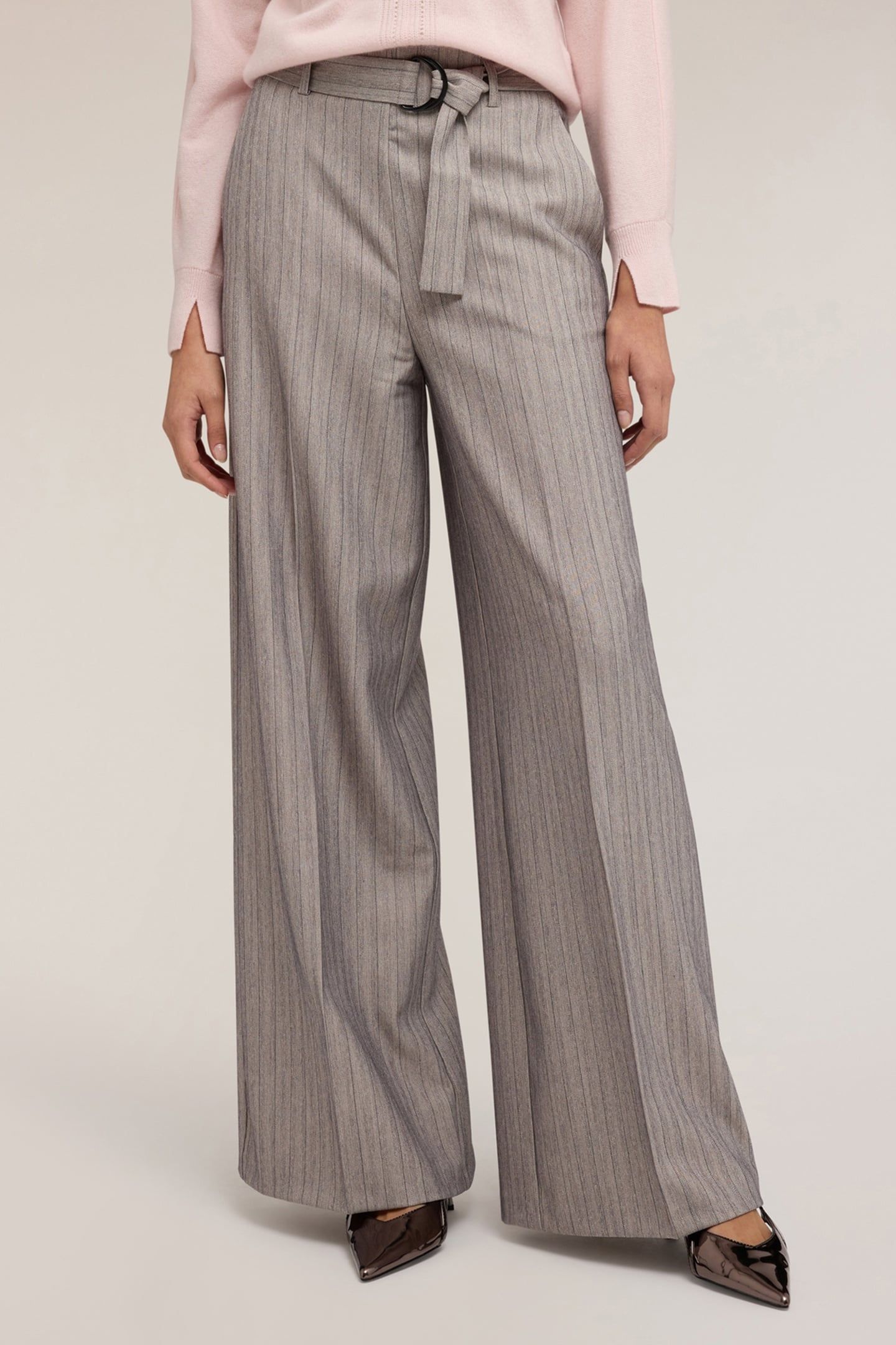 PINSTRIPED PALAZZO PANTS WITH BELT GREY 2