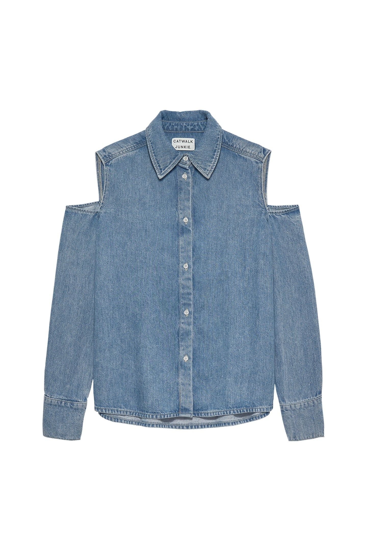OPEN SHOULDER DENIM BLOUSE BLUE 3