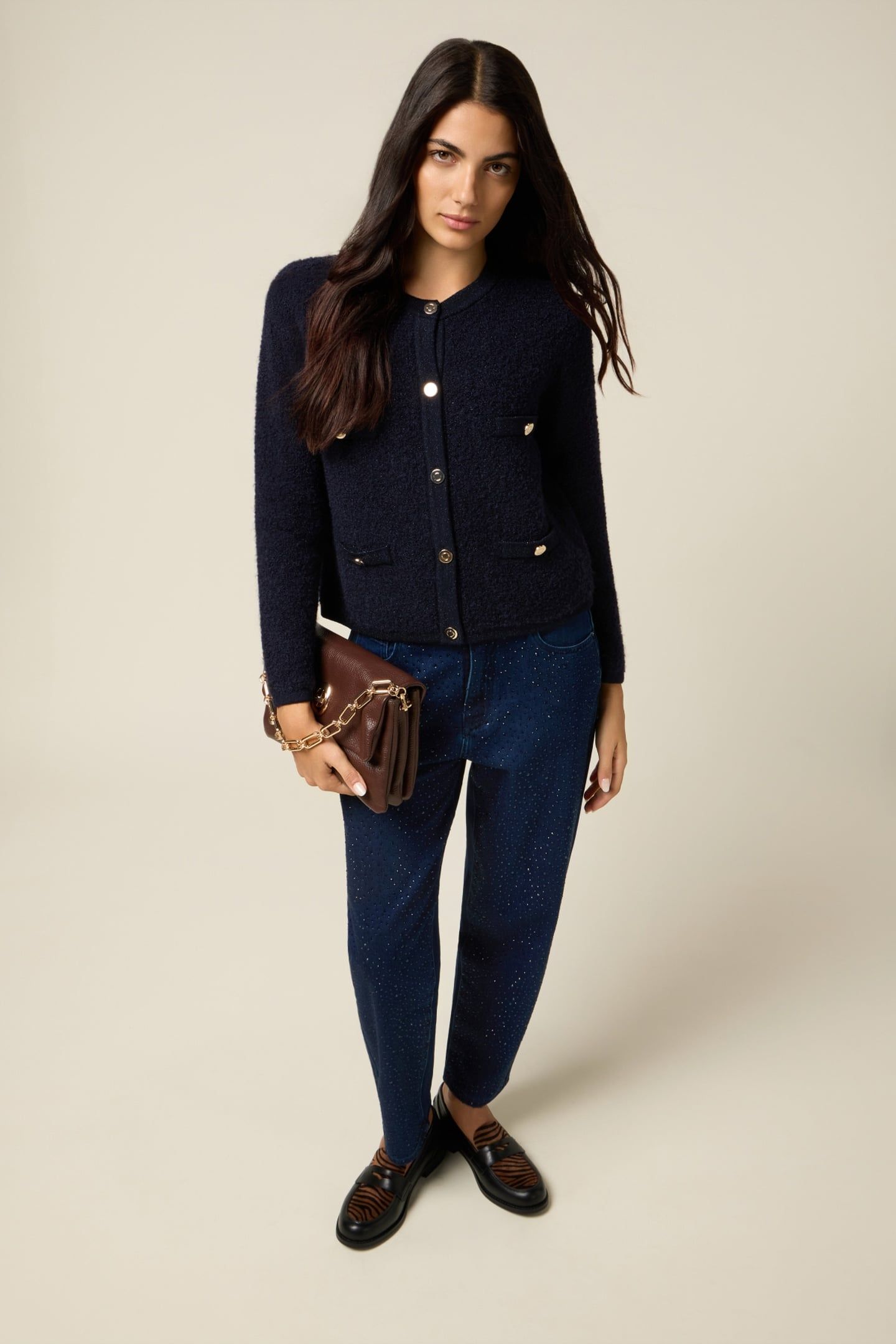 SHORT CARDIGAN WITH JACKET EFFECT BLUE 1