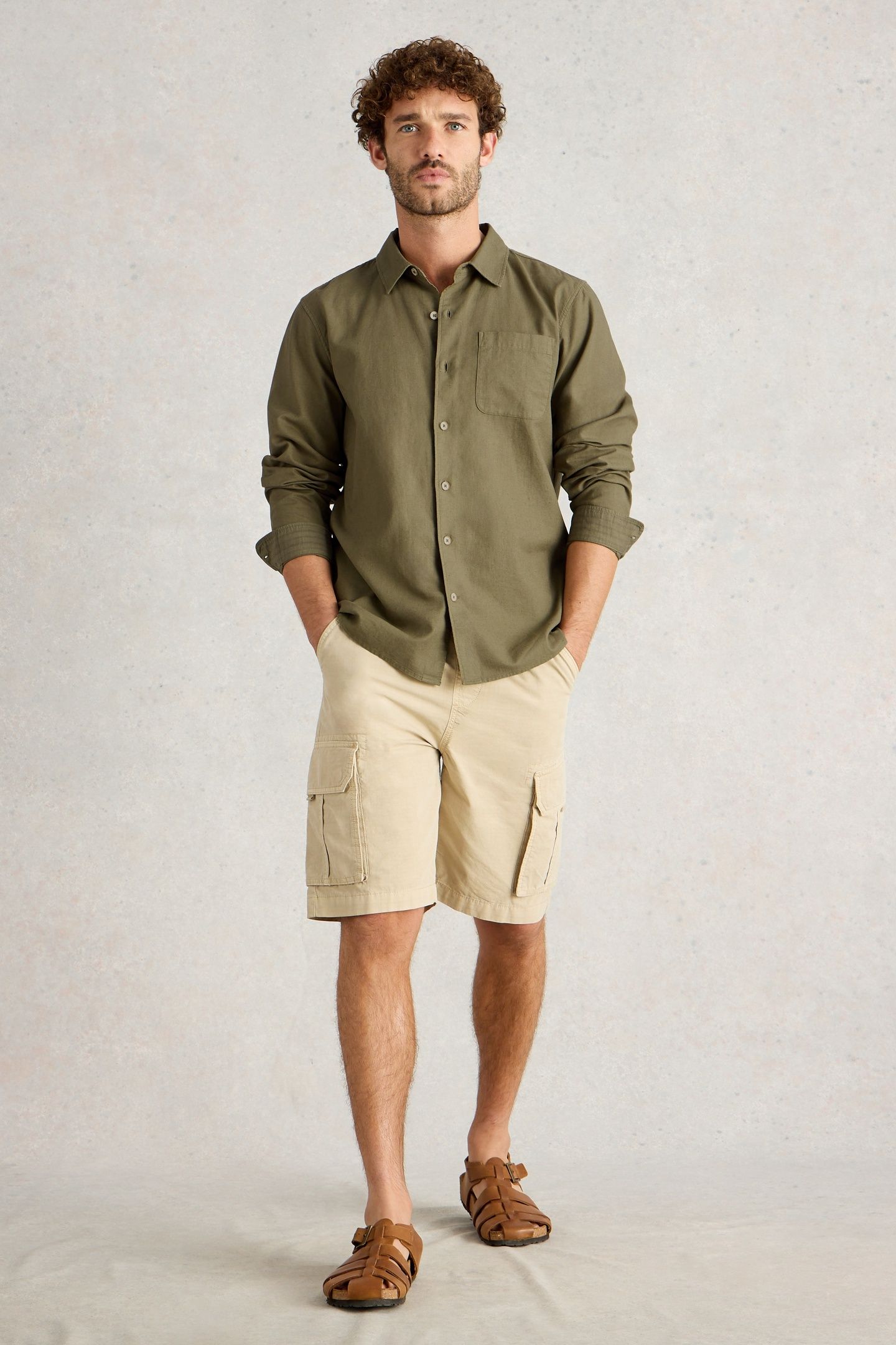 ELY LINEN COTTON LS SHIRT KHAKI GREEN 2