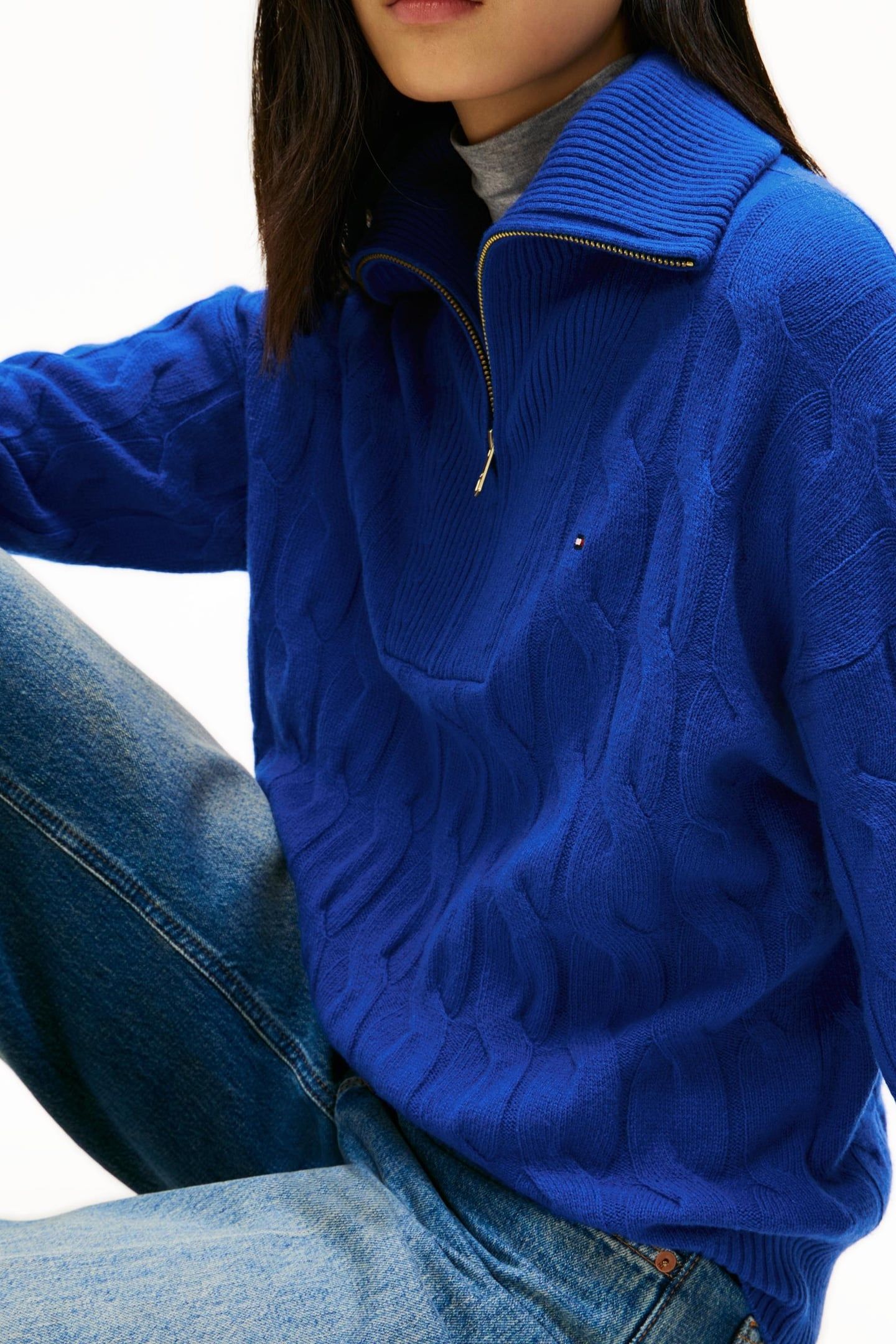SOFT WOOL CABLE 1/2 ZIP COBALT 5