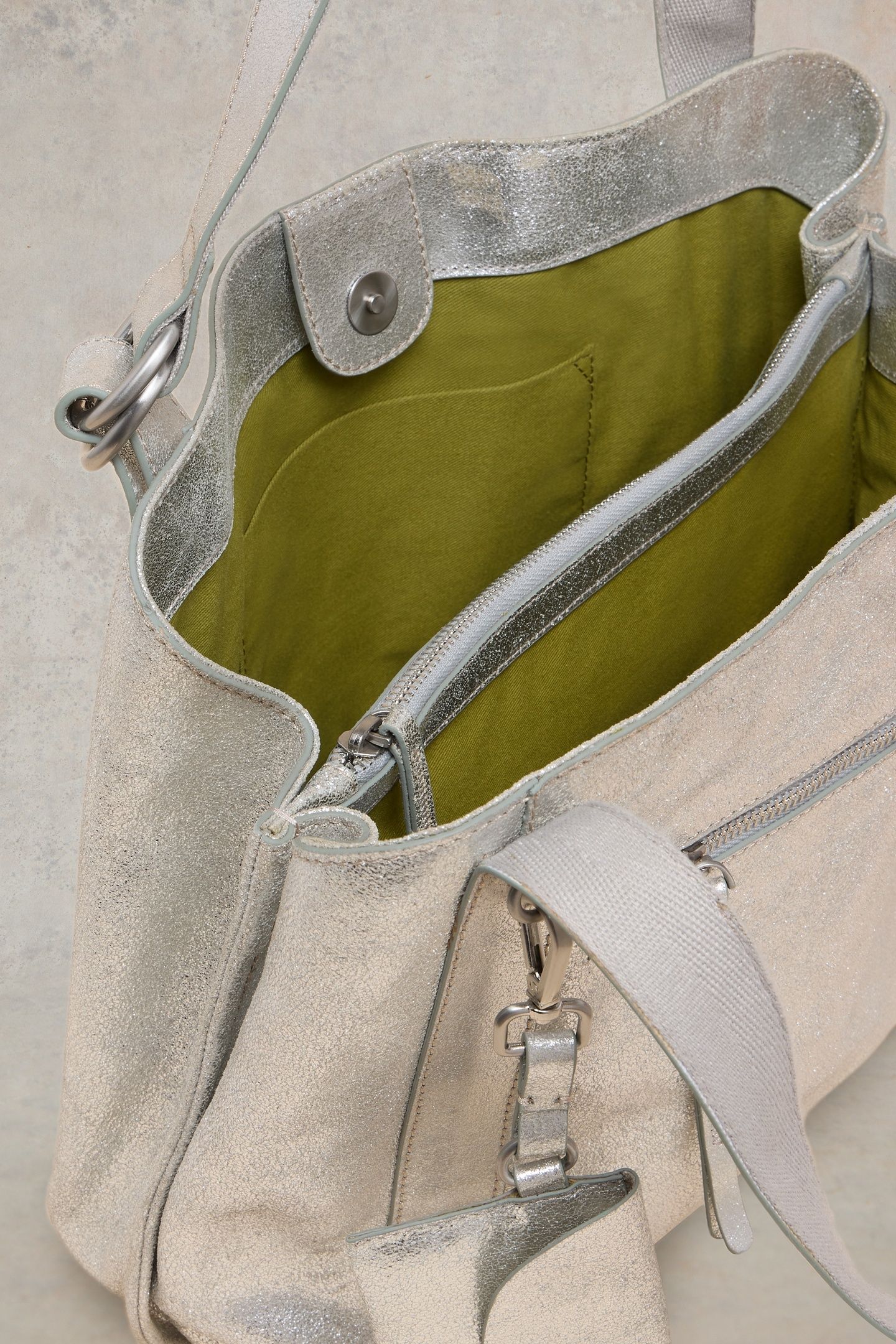 HANNAH LEATHER TOTE SILVER TONE METALLIC 4