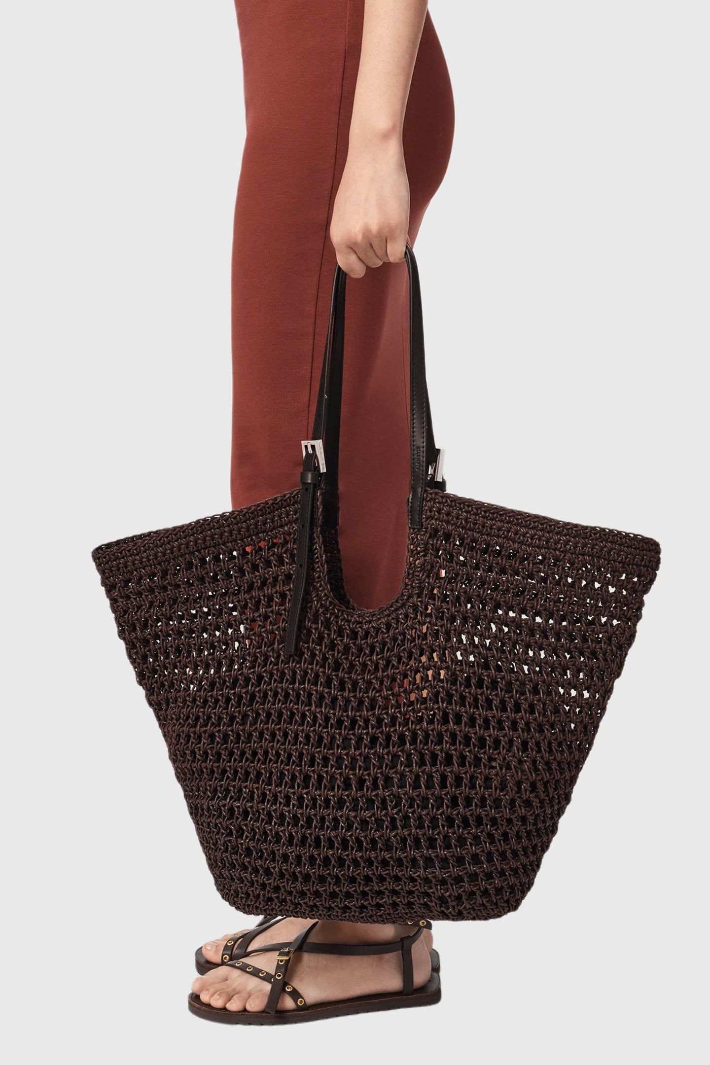 ARA CTN KNT E/W TOTE BURNT UMBER RED 1