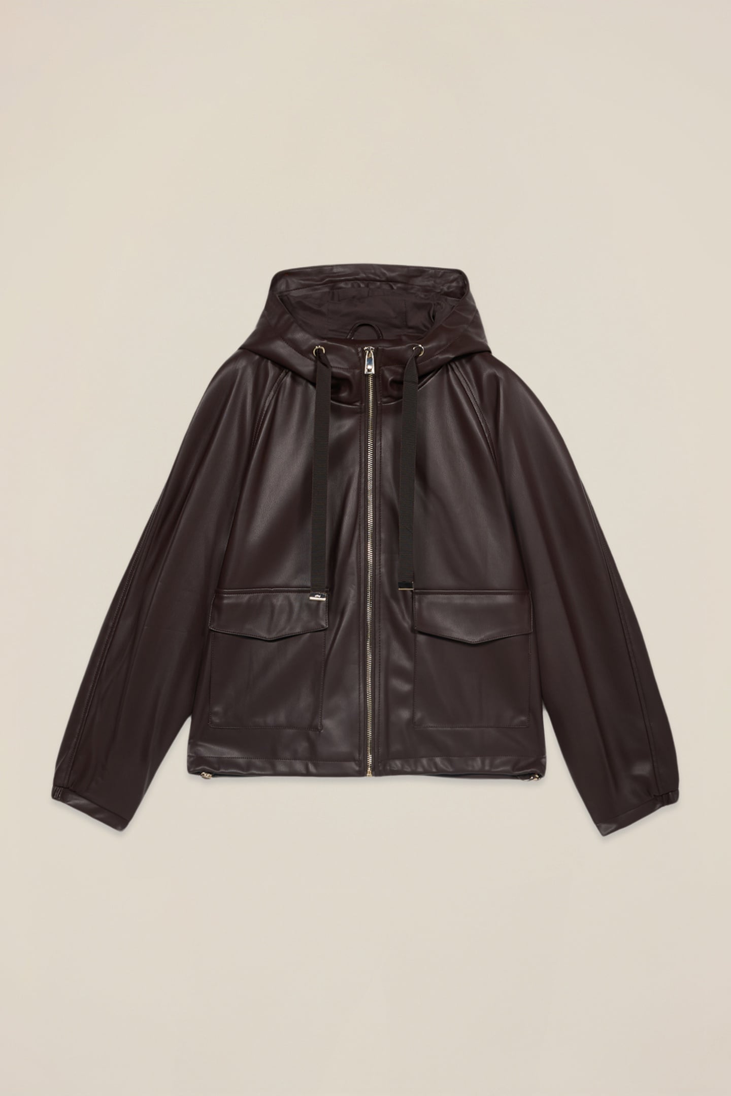 SHORT JACKET WITH HOOD AND ZIP BROWN 4