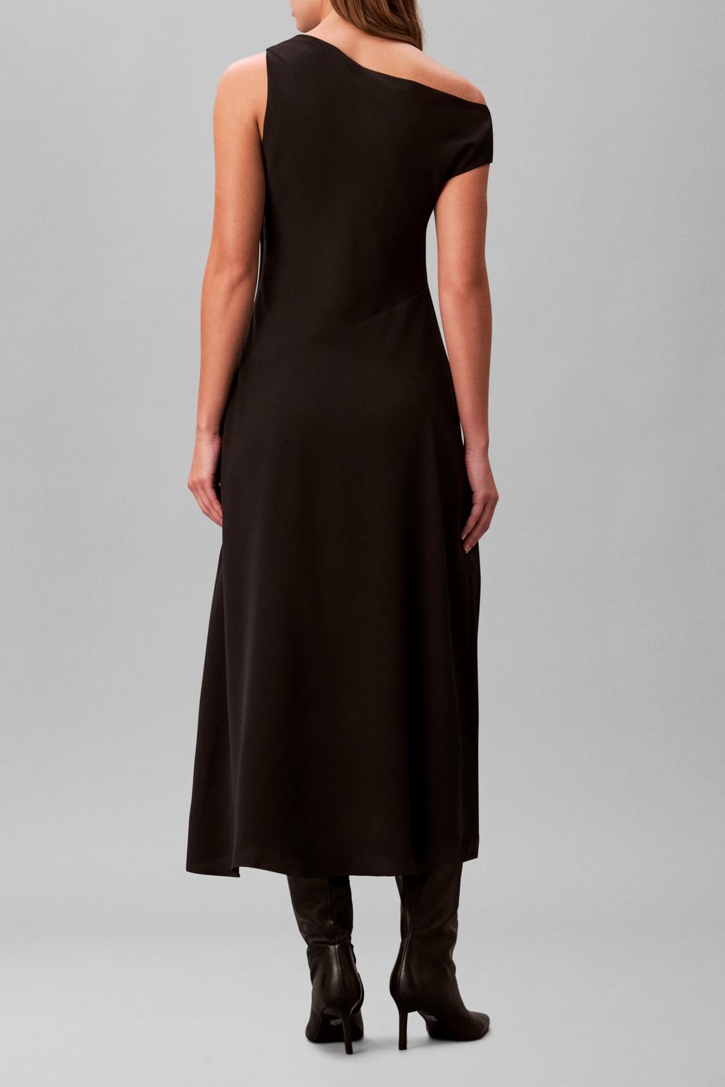 CREPE ONE SHOULDER DRESS BLACK 2