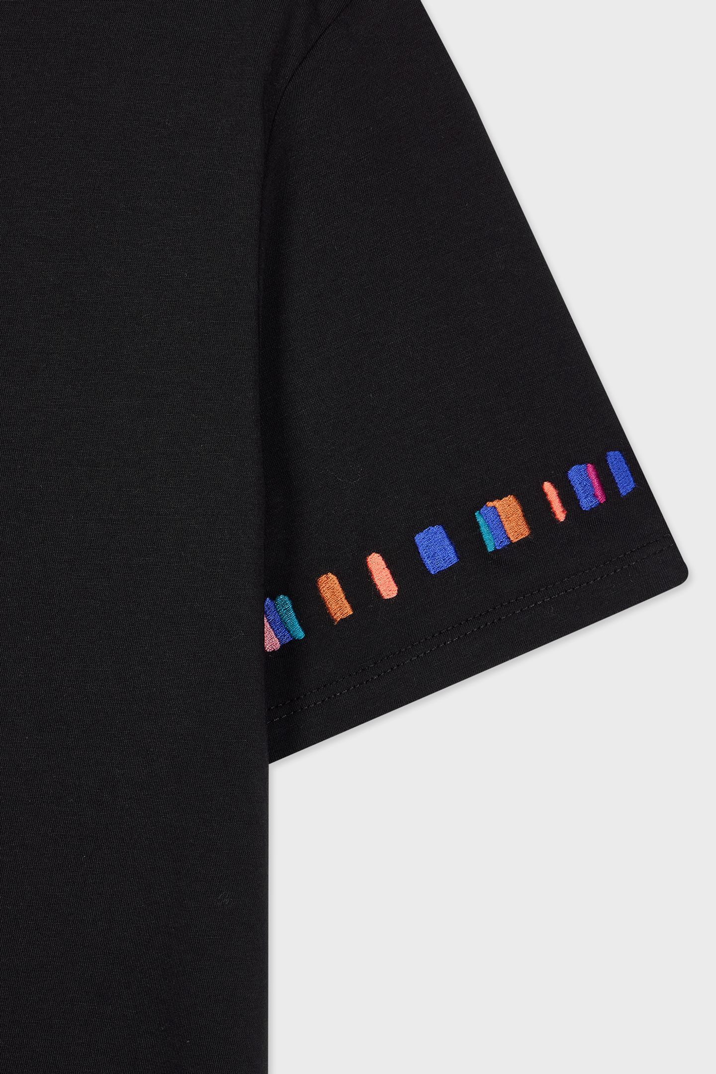 WOMENS STRIPE SLEEVE EMB T-SHIRT BLACK 6