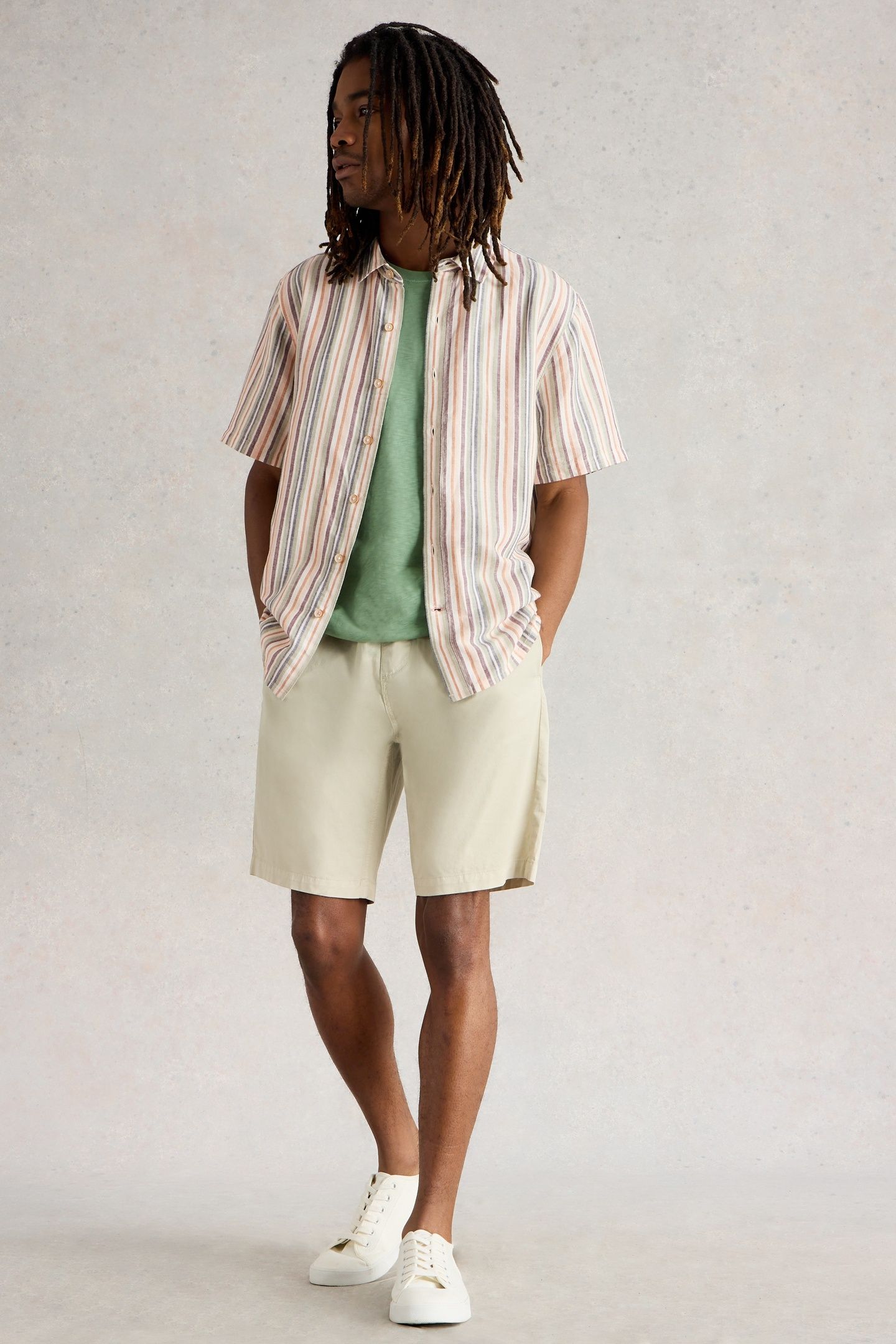 KESWICK SS STRIPE LINEN SHIRT GREEN MULTI 1
