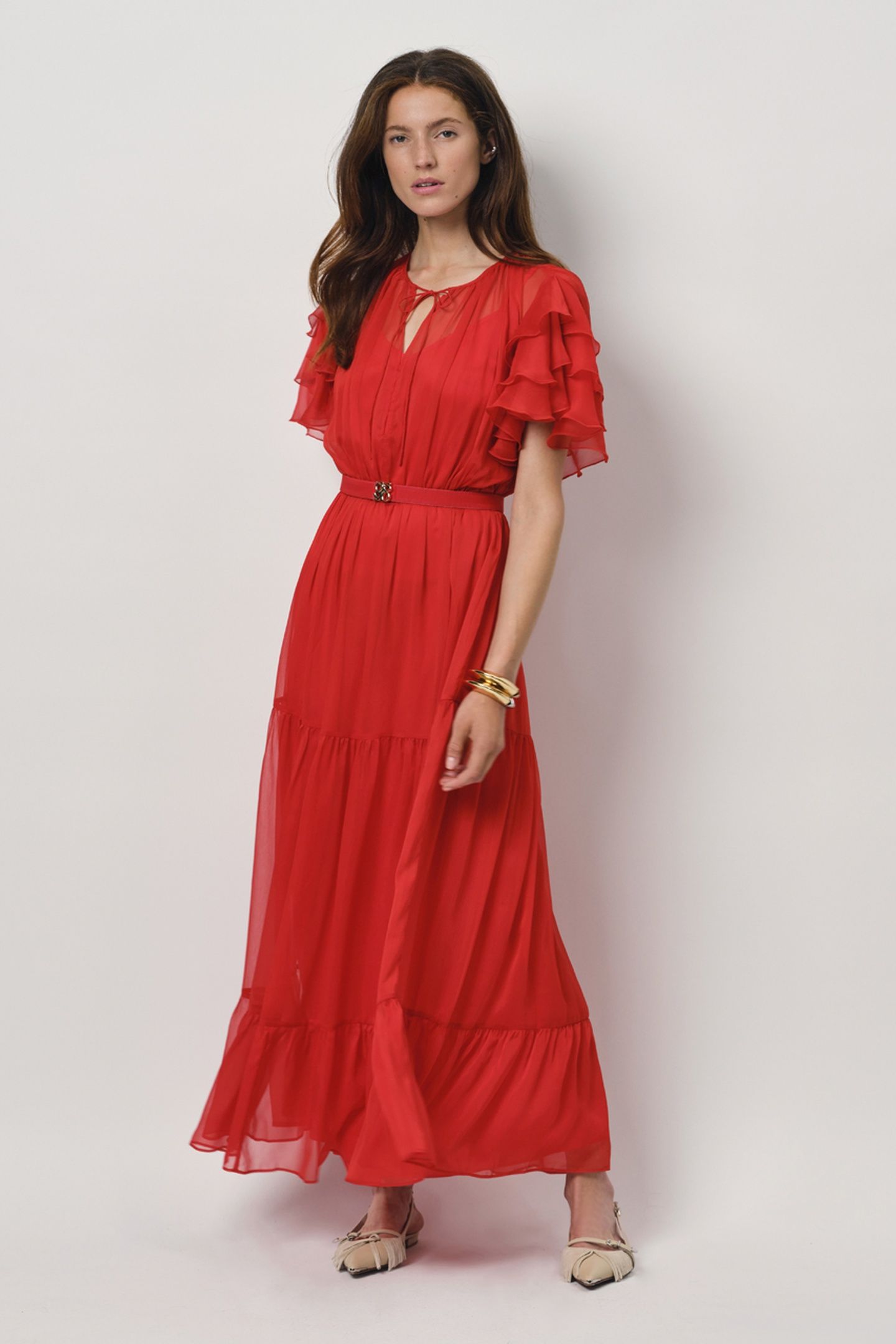 XEVI BOHO MAXI CHIFFON DRESS FLAME RED 1