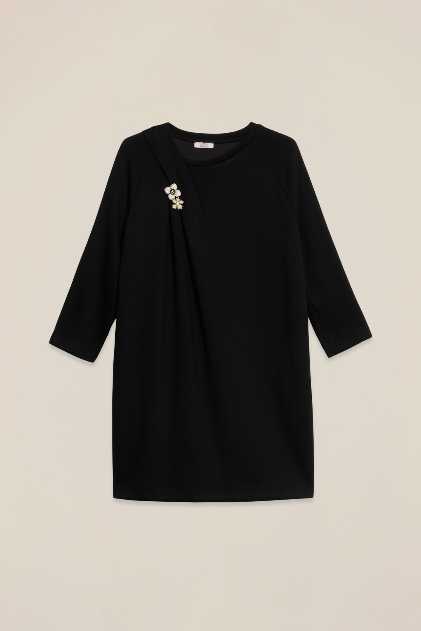 SCUBA DRESS WITH JEWEL BROOCHES BLACK 3