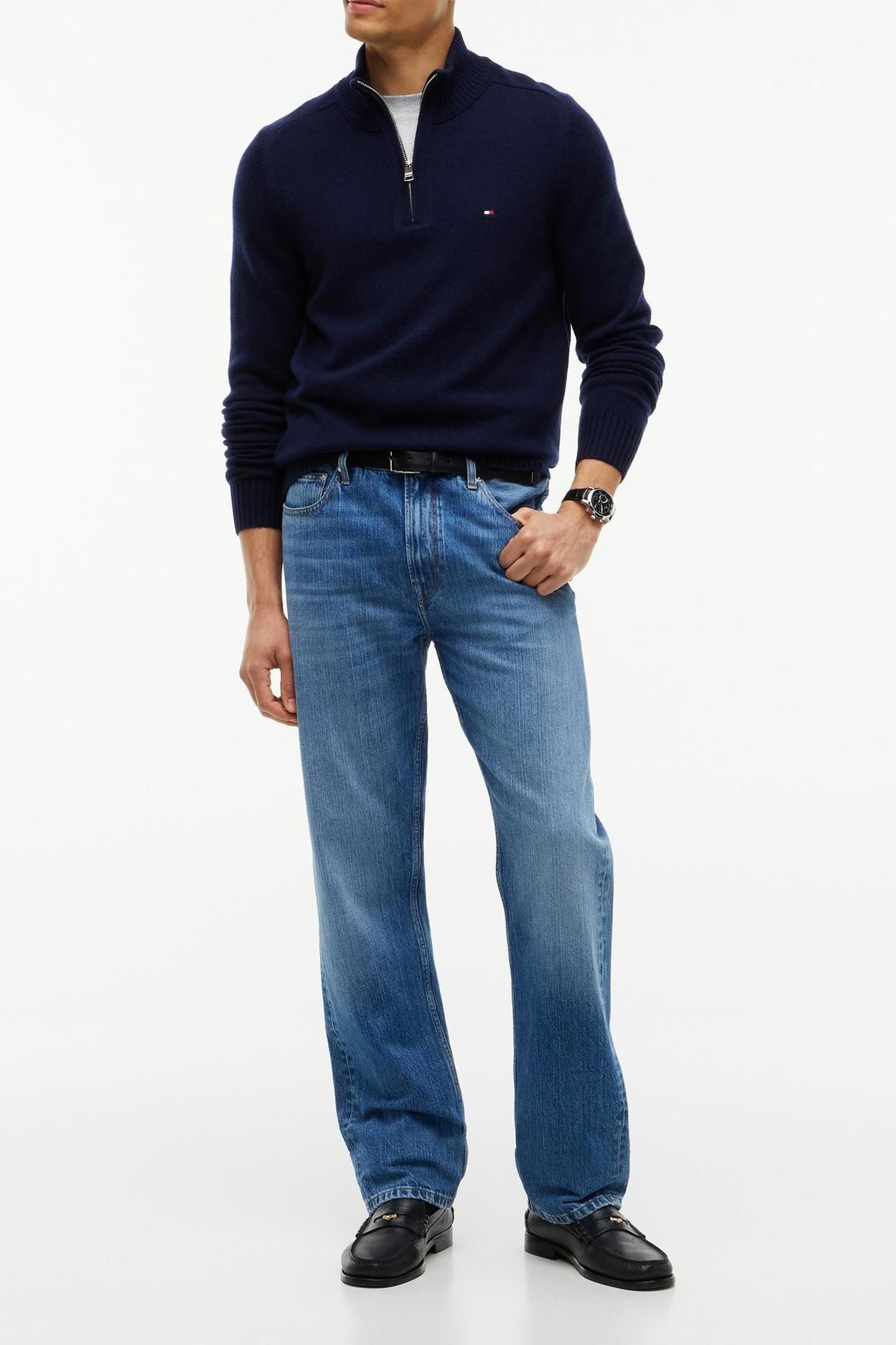 LAMBSWOOL ZIP MOCK NAVY BLUE 3