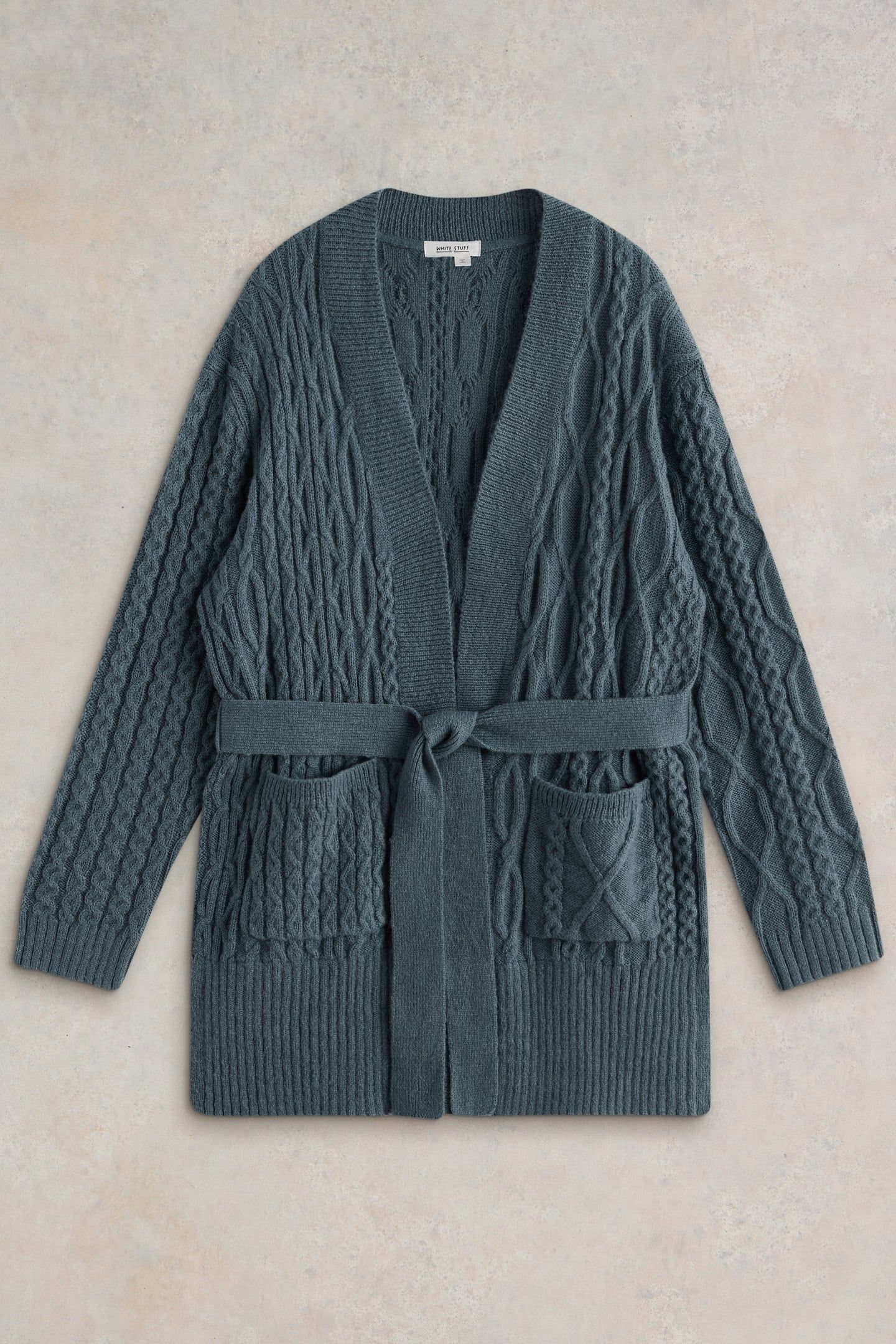 CABLE BELTED CARDIGAN MID BLUE 4