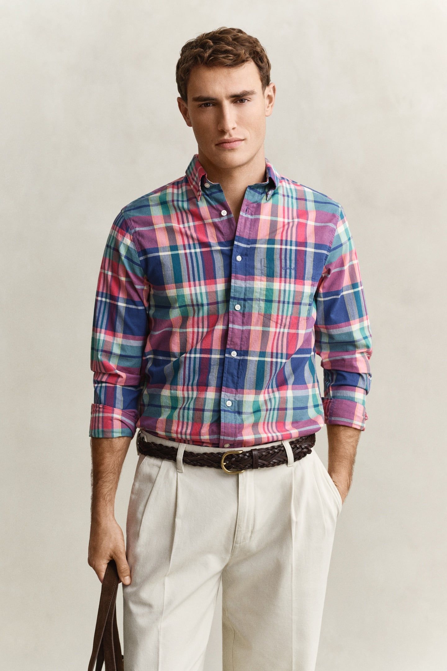 REG INDIAN MADRAS CHECK SHIRT ROSE RED 1