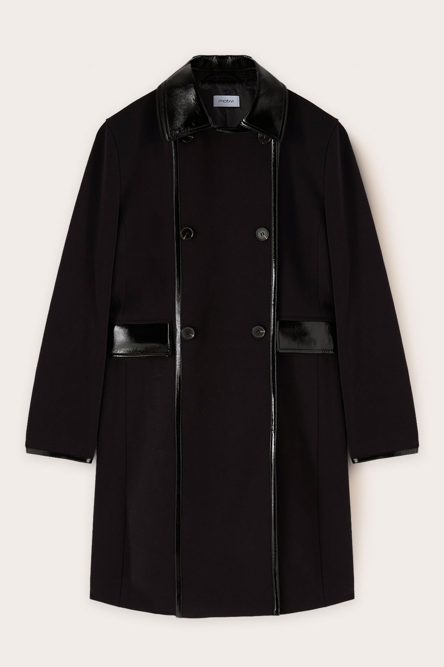 POLYVISCOSE COAT WITH PATENT LEATHER INSERTS BLACK 5