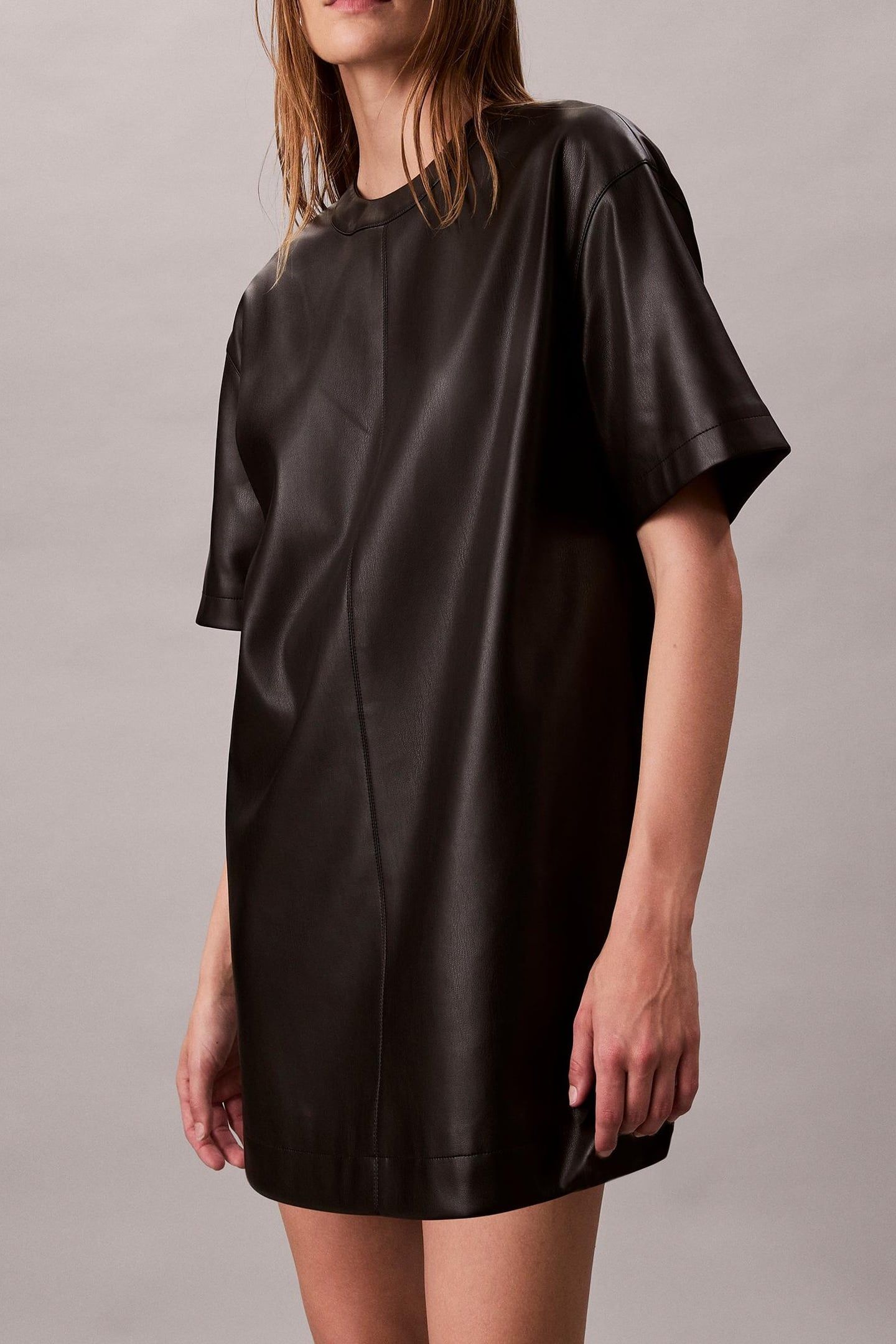 FAUX LEATHER T-SHIRT DRESS BLACK 1