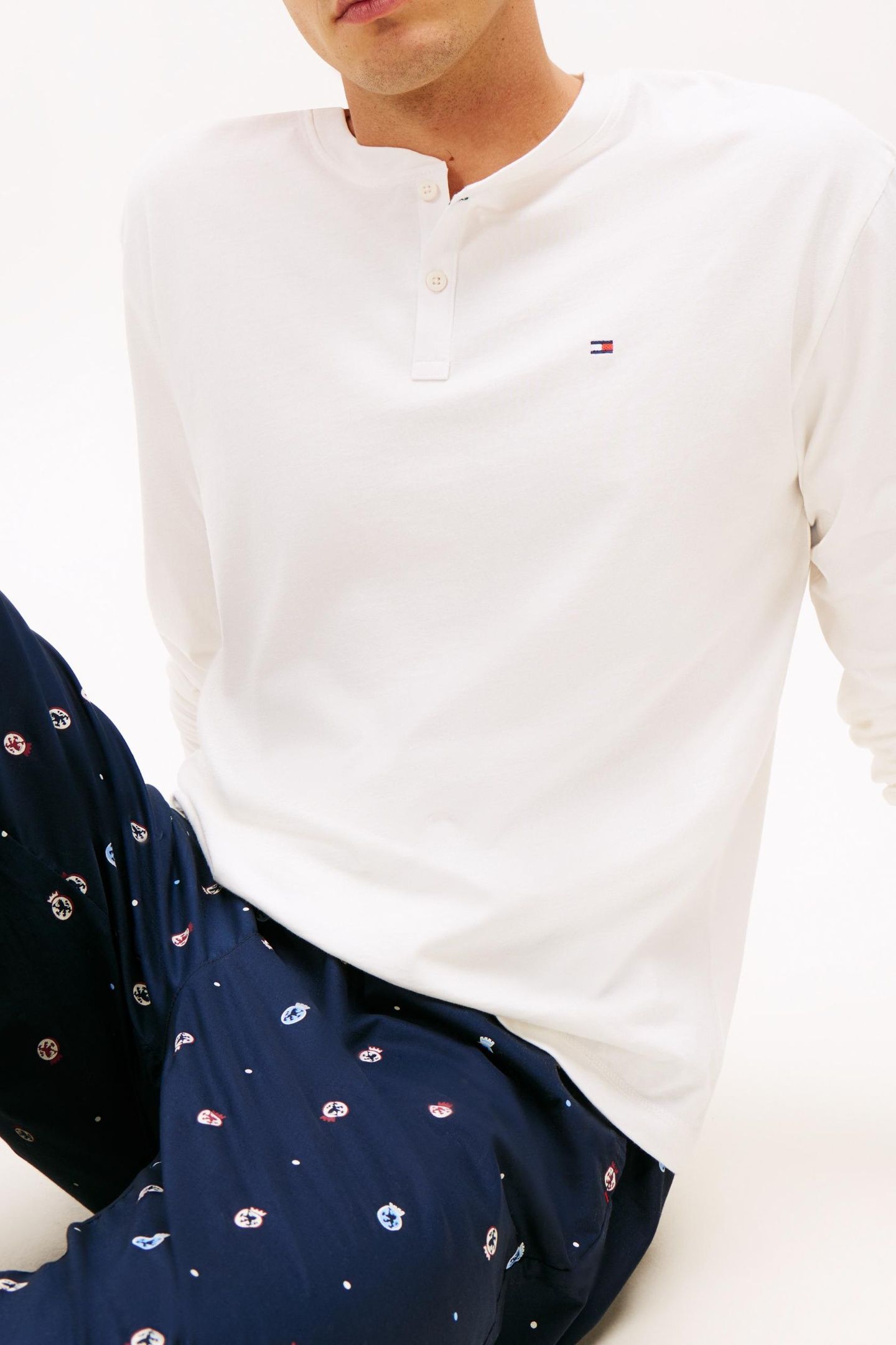LS WOVEN HENLEY PJ SET ECRU/CREST AOP 5