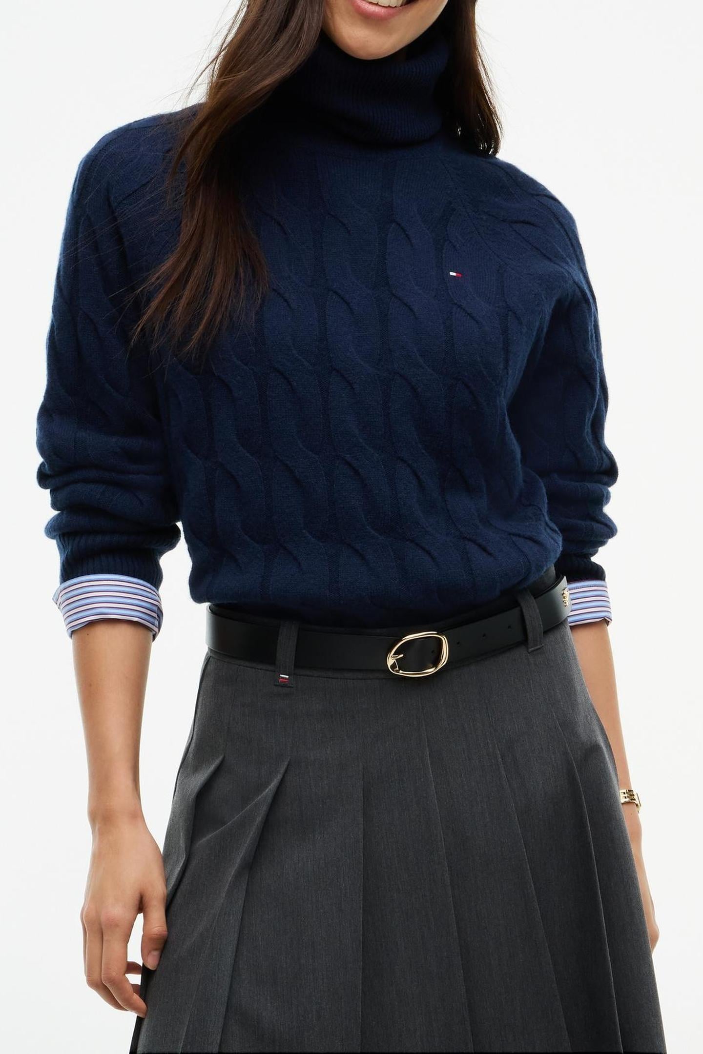 SOFT WOOL CABLE ROLL NECK DARK BLUE 8