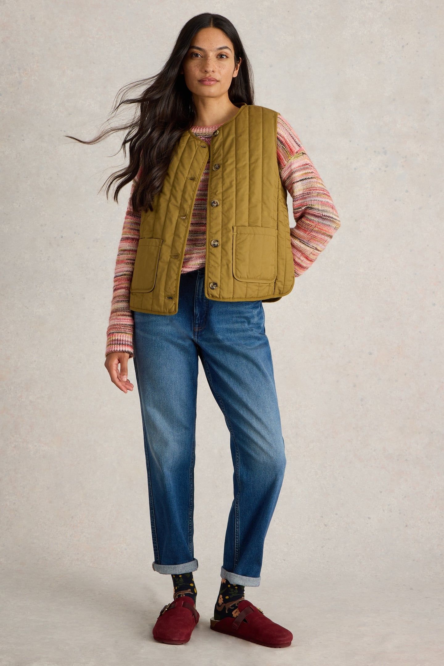 EMMA QUILTED GILET KHAKI GREEN 1