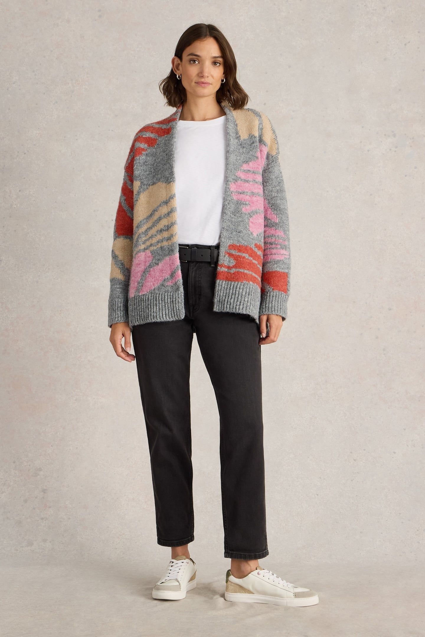 LOUISA LONGLINE CARDI GREY MULTI 1