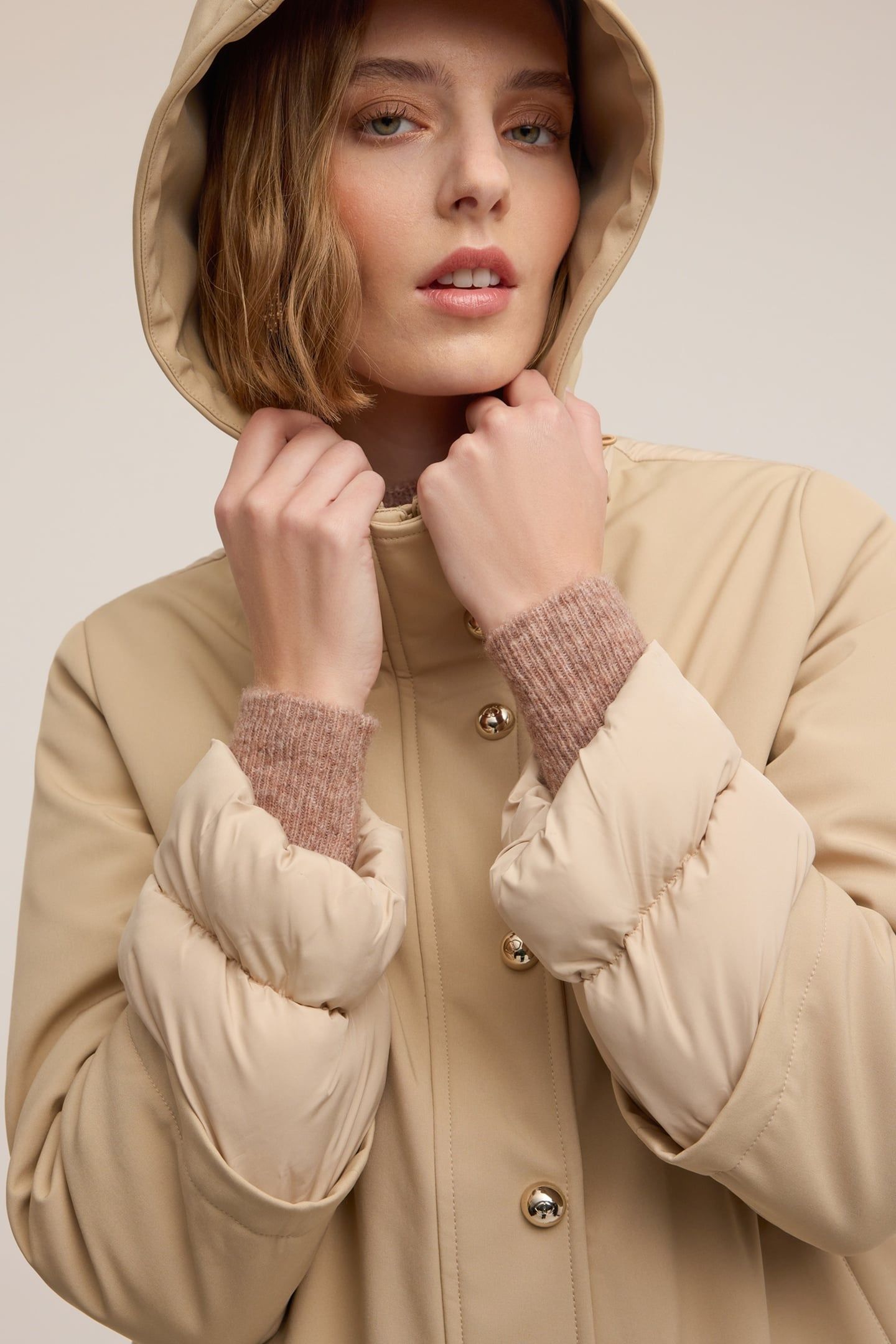 DOWN JACKET WITH REMOVABLE HOOD BEIGE 5