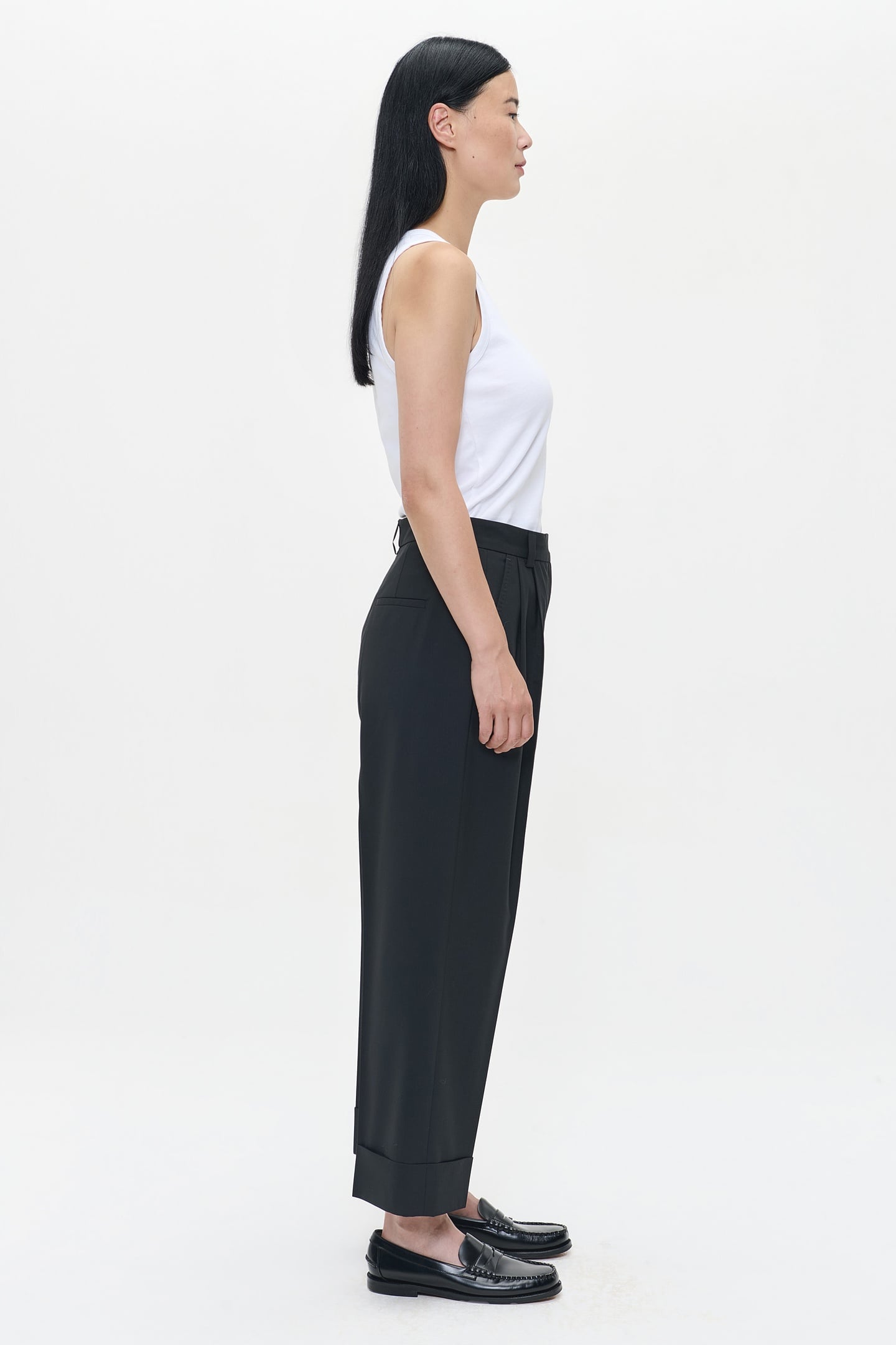 TROPICAL WOOL STRAIGHT PANTS BLACK 4