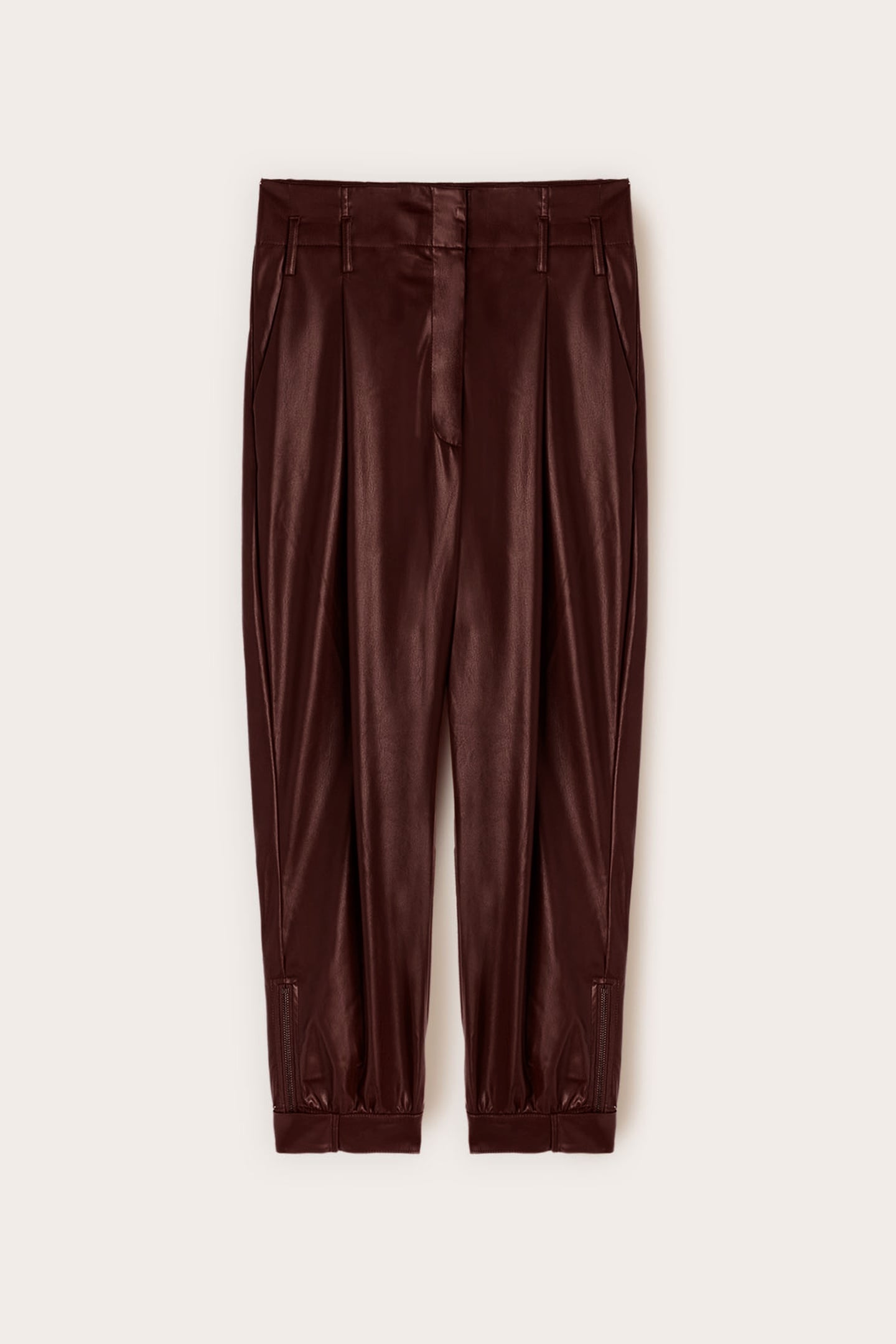 PLEATED TROUSERS IN COATED FABRIC BROWN 4