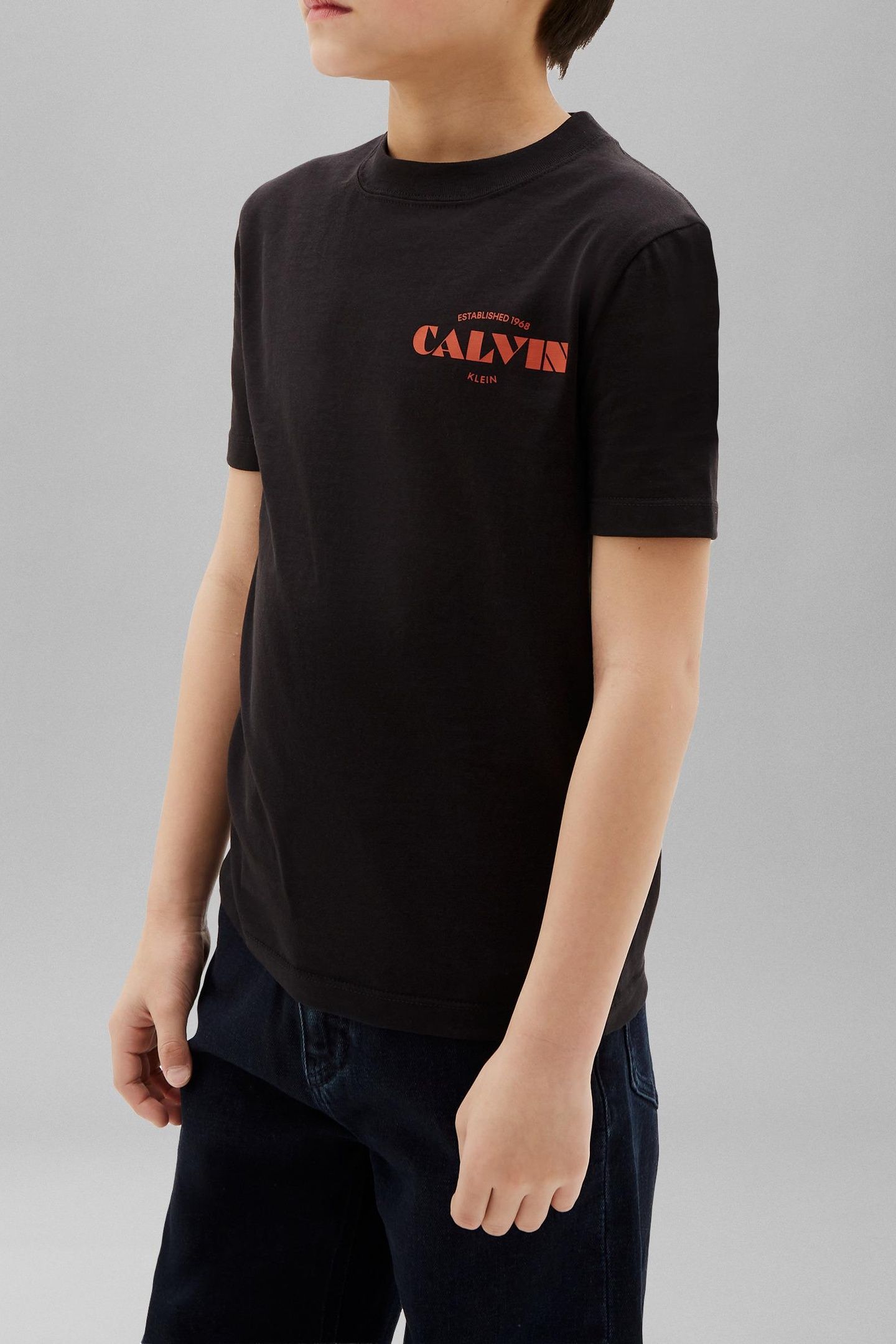 BOYS CALVIN CHEST T-SHIRT BLACK 1