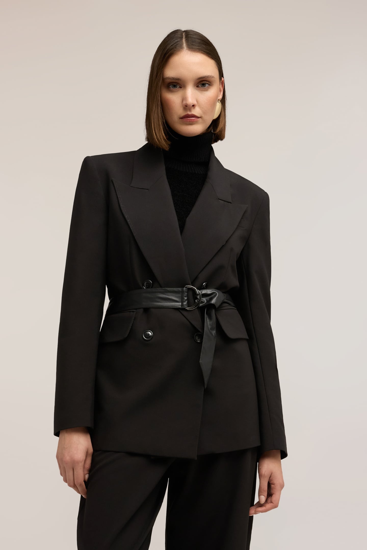 DOUBLE-BREASTED BLAZER WITH BELT BLACK 2