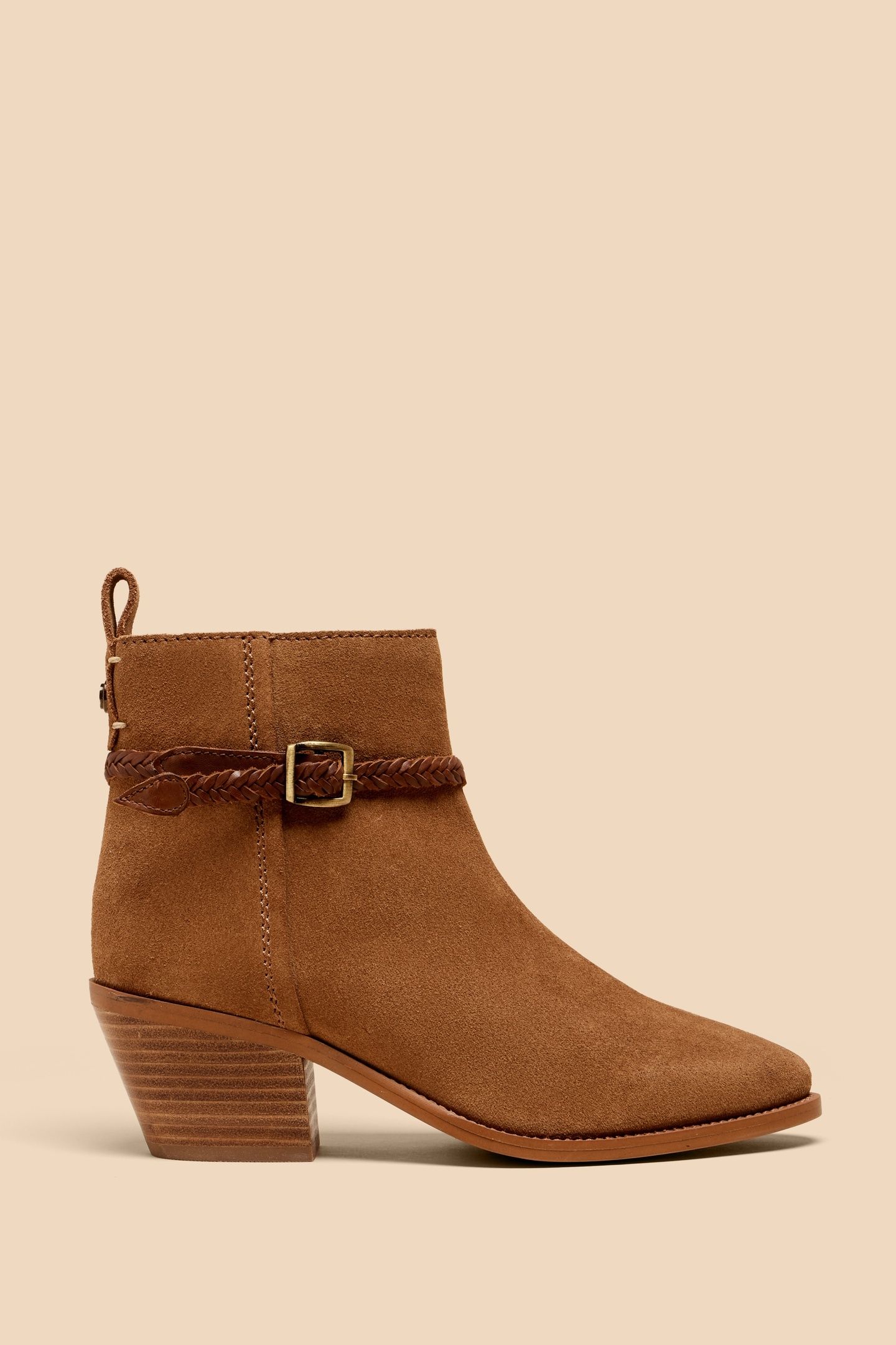 PEONY SUEDE PLAIT STRAP BOOT MID TAN 1