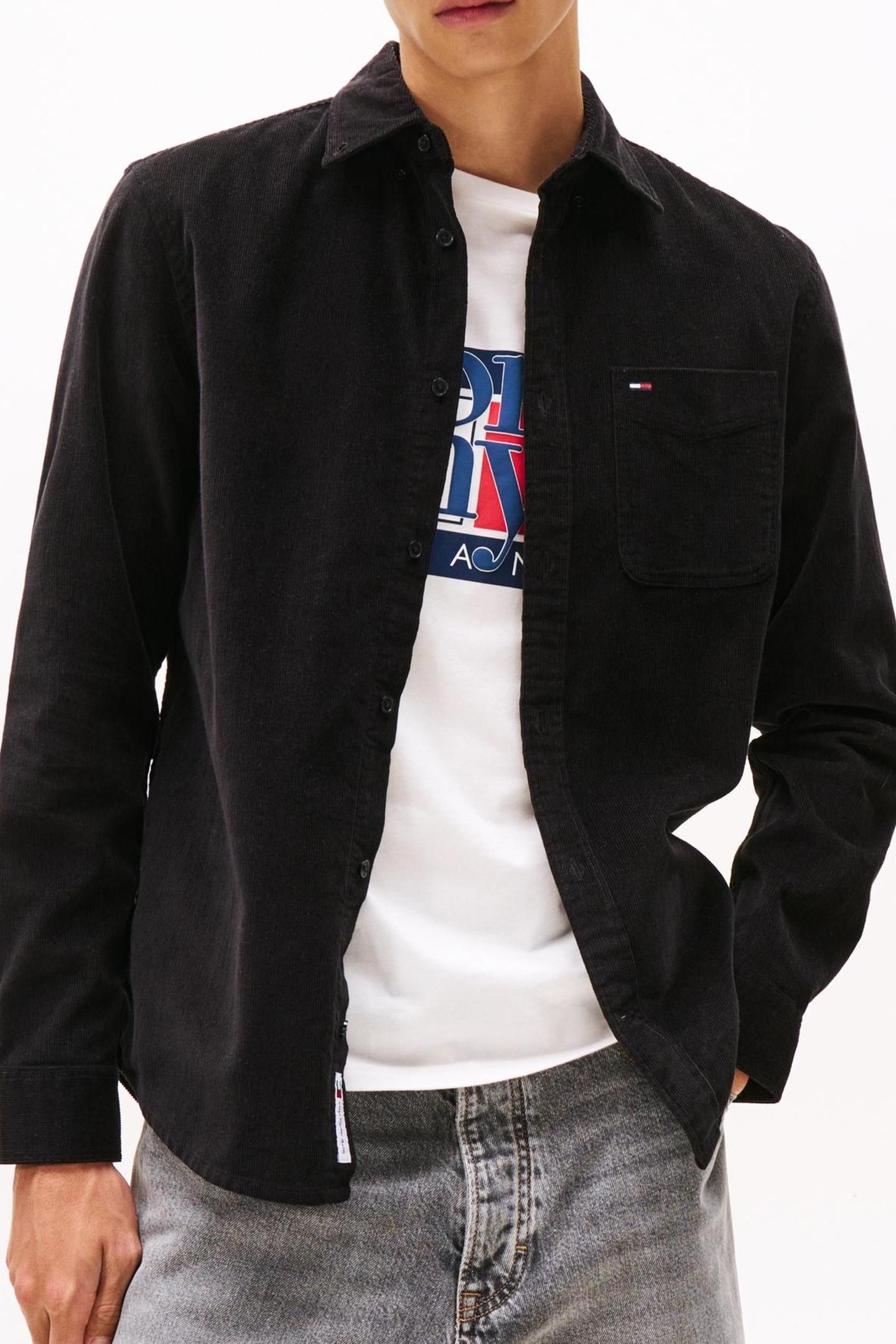 TJM REG BABY CORD SHIRT BLACK 1