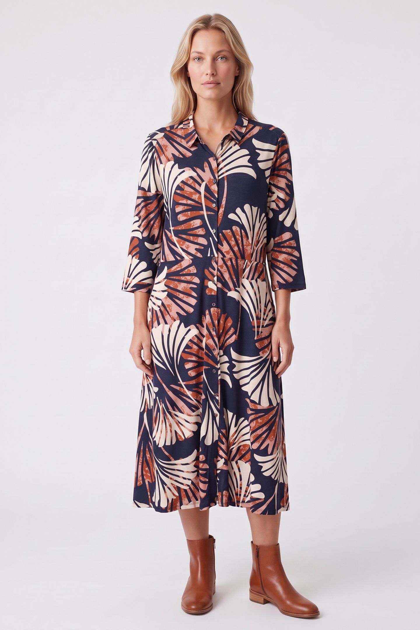 RUA JERSEY SHIRT DRESS NAVY PRINT 1