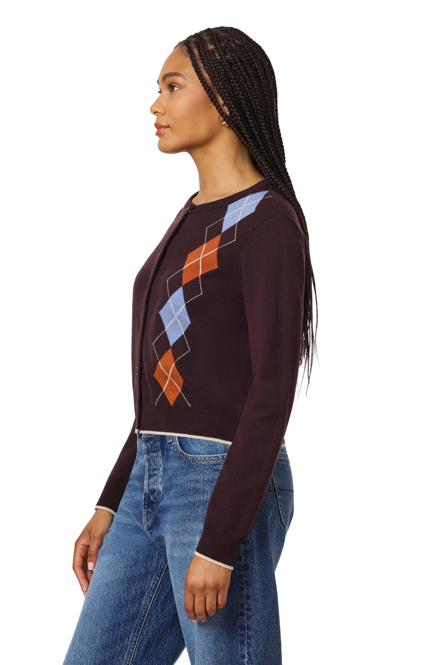 CREW NECK CARDIGAN SEAL BROWN/ STONEWASH / CARAMEL CAFÉ 7