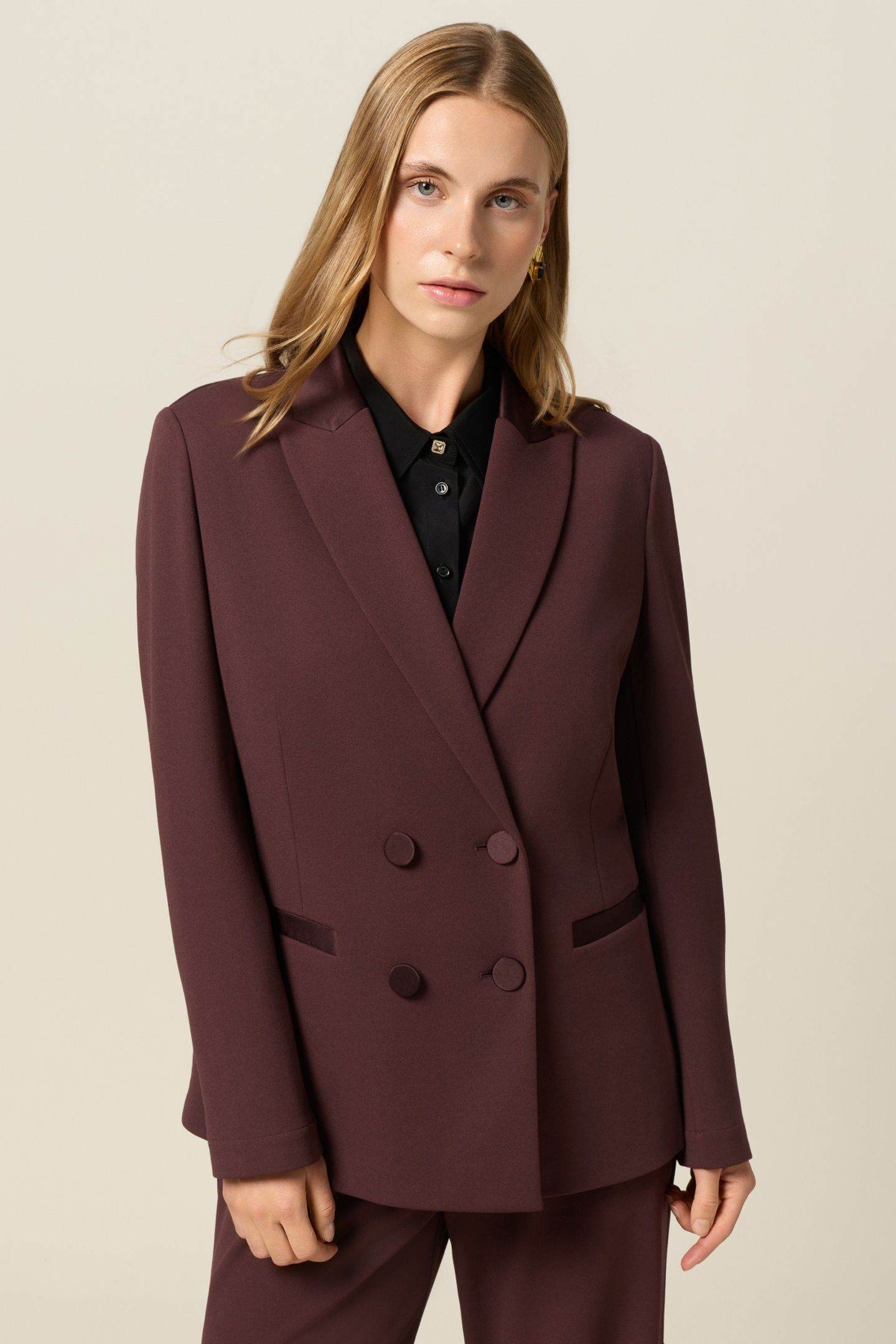 DOUBLE-BREASTED BLAZER WITH COVERED BUTTONS BURGUNDY 2
