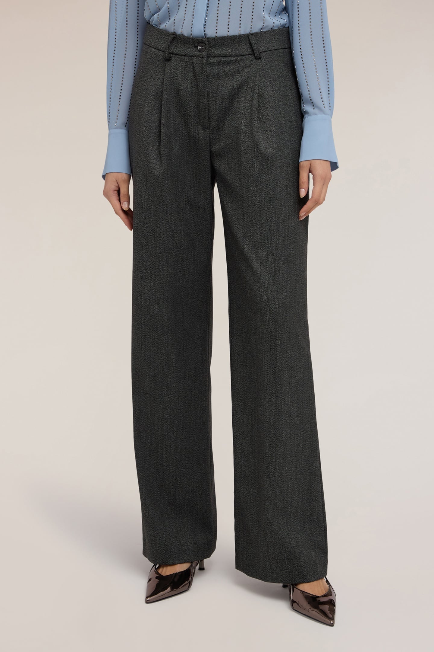 PALAZZO PANTS IN YARN-DYED FABRIC GREY 2