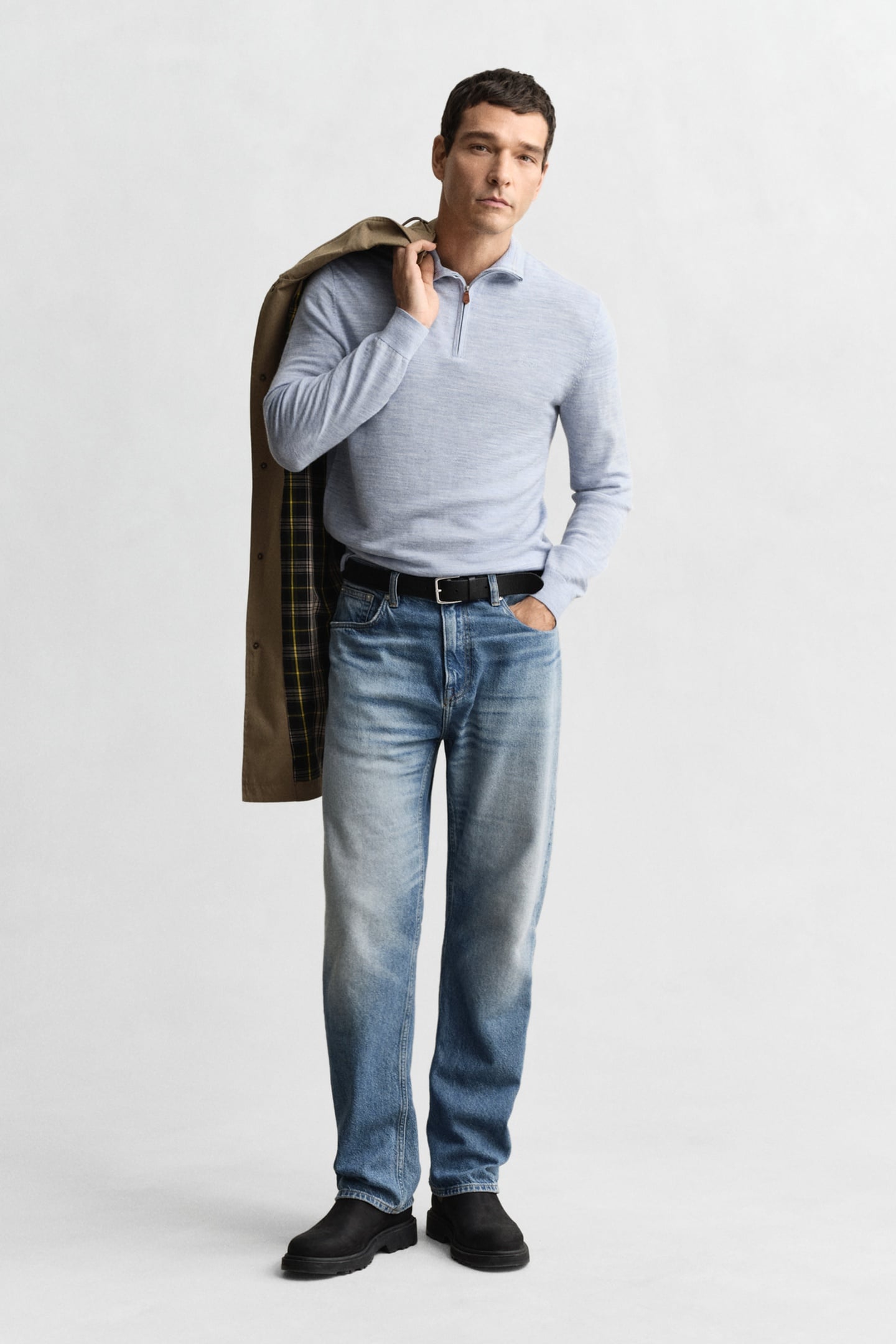 EXTRAFINE MERINO WOOL HALF ZIP LT BLUE MELANGE 3