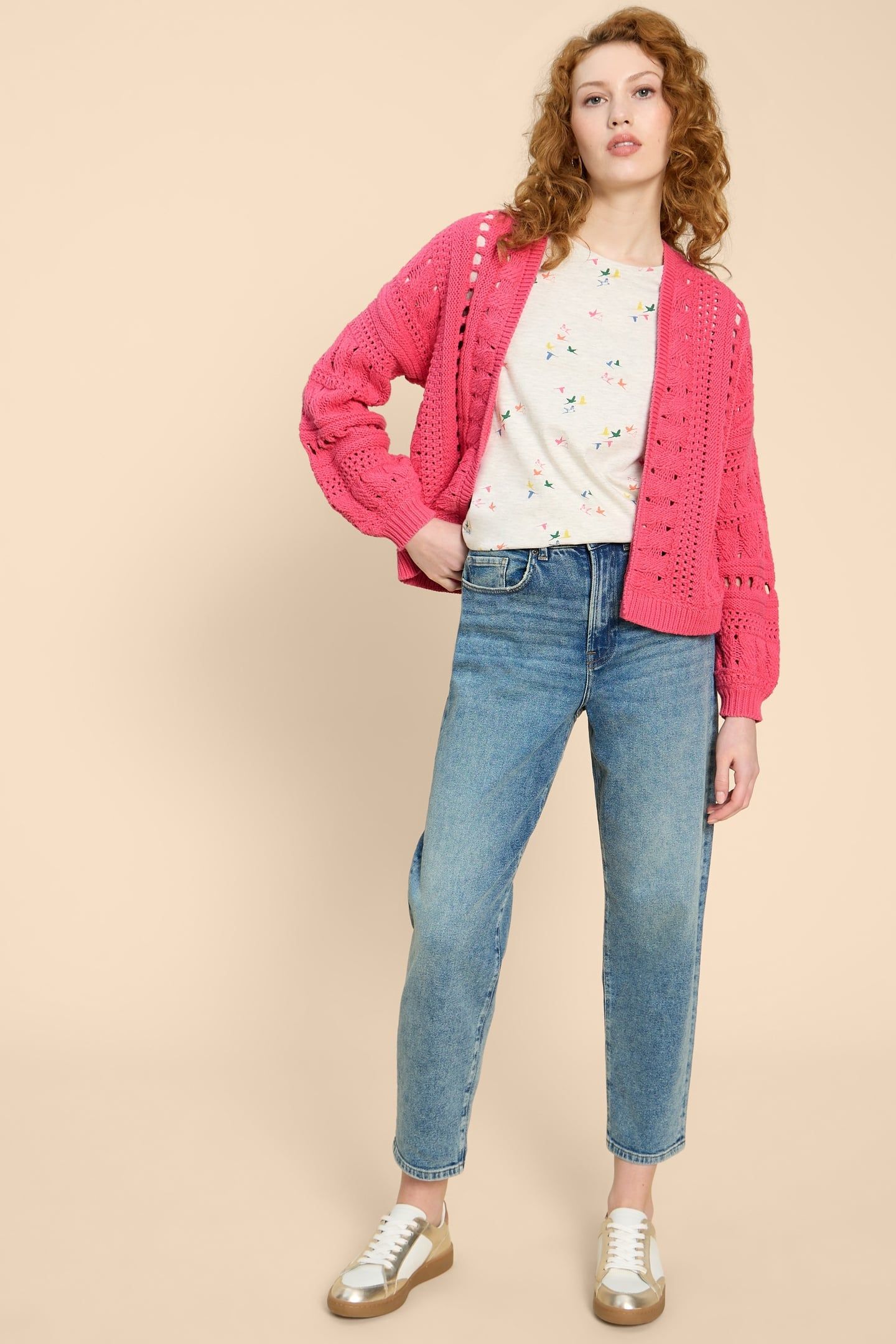 CASEY CROCHET CARDI BRIGHT PINK 1